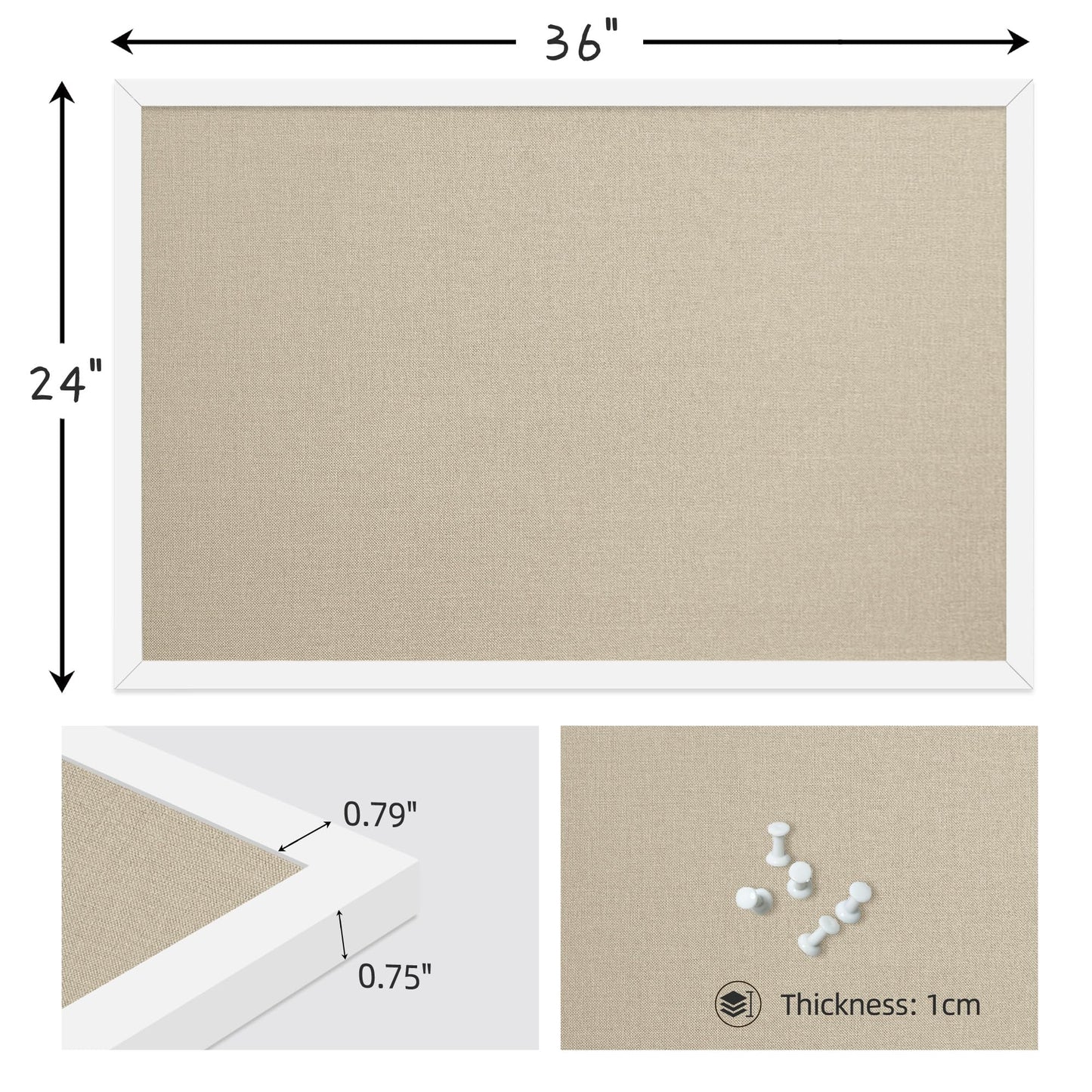 Yunihome 24x36 Inch Cork Board for Wall Hanging with Linen, Bulletin Board with Push Pins, Mounted Memo Message Board for Home Office Decor, Dorm Room Essentials, Classroom Organization