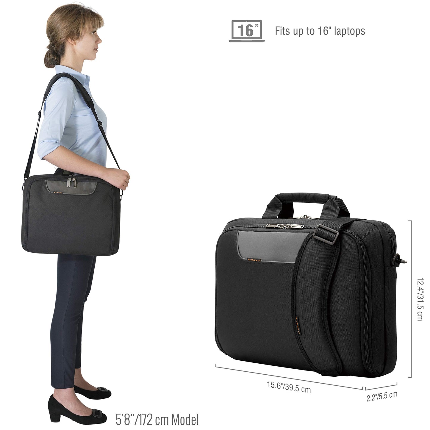 Everki Advance Laptop Bag/Briefcase up to 16 inch Black