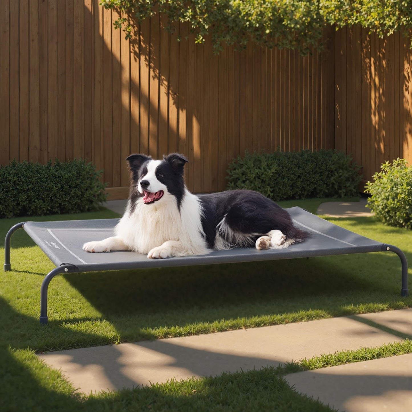 Bedsure Large Elevated Outdoor Dog Bed - Raised Dog Cot for Large Dogs, Portable Outdoor Pet Bed for Camping or Beach, Cooling Summer Frame with Breathable Mesh, Grey, 49 Inches