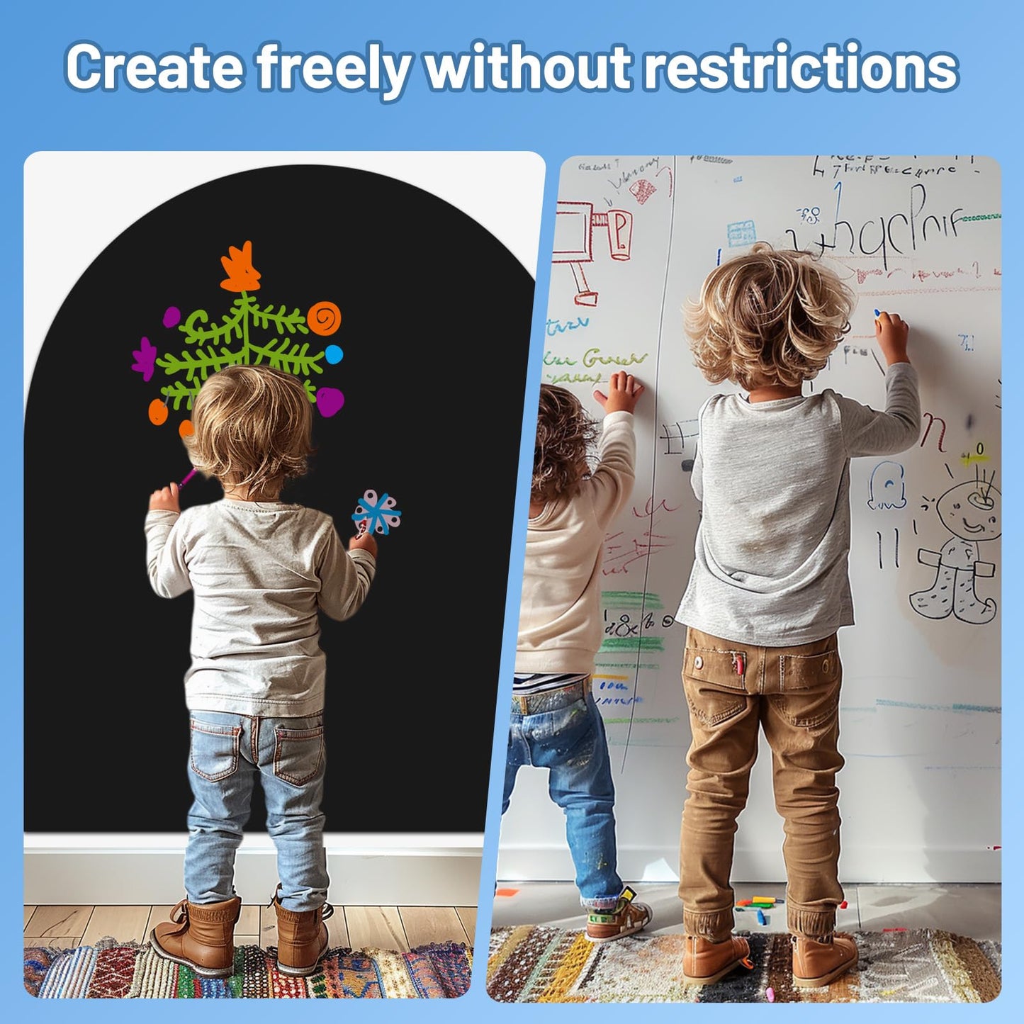 Magnetic Wall Decal Arch Set for Kids, Upgraded Self-Adhesive Magnetic Chalkboard, Magnet Board for Kids Drawing Learning Playroom, School, Home(Black 40 x 32 in)
