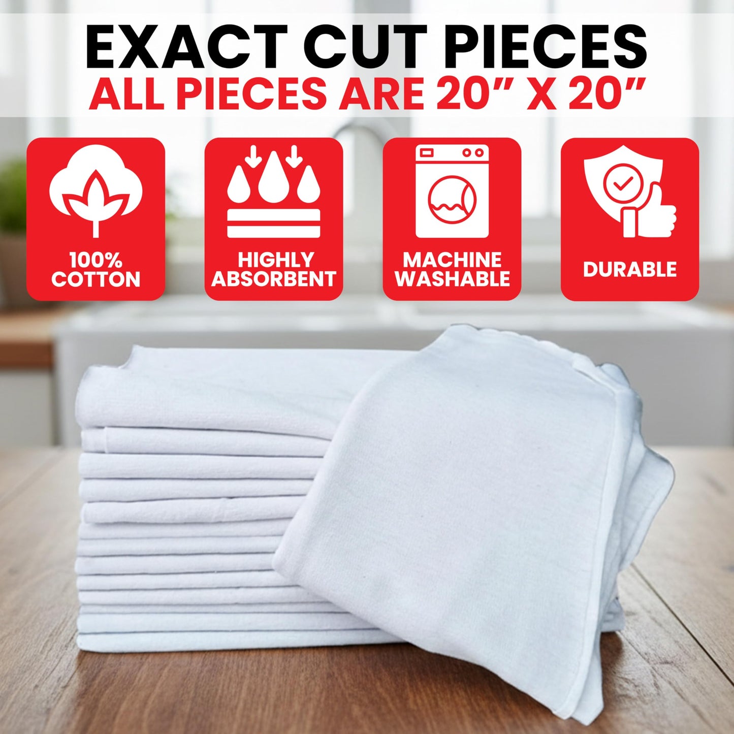 SupremePlus Premium Exact Cut White T-Shirt Cleaning Rags (20 Pieces) - 20"x20" Cotton Rag for Mechanic Shops, Cast Iron, Staining Wood, Painting & Households – Shop Rags Bulk