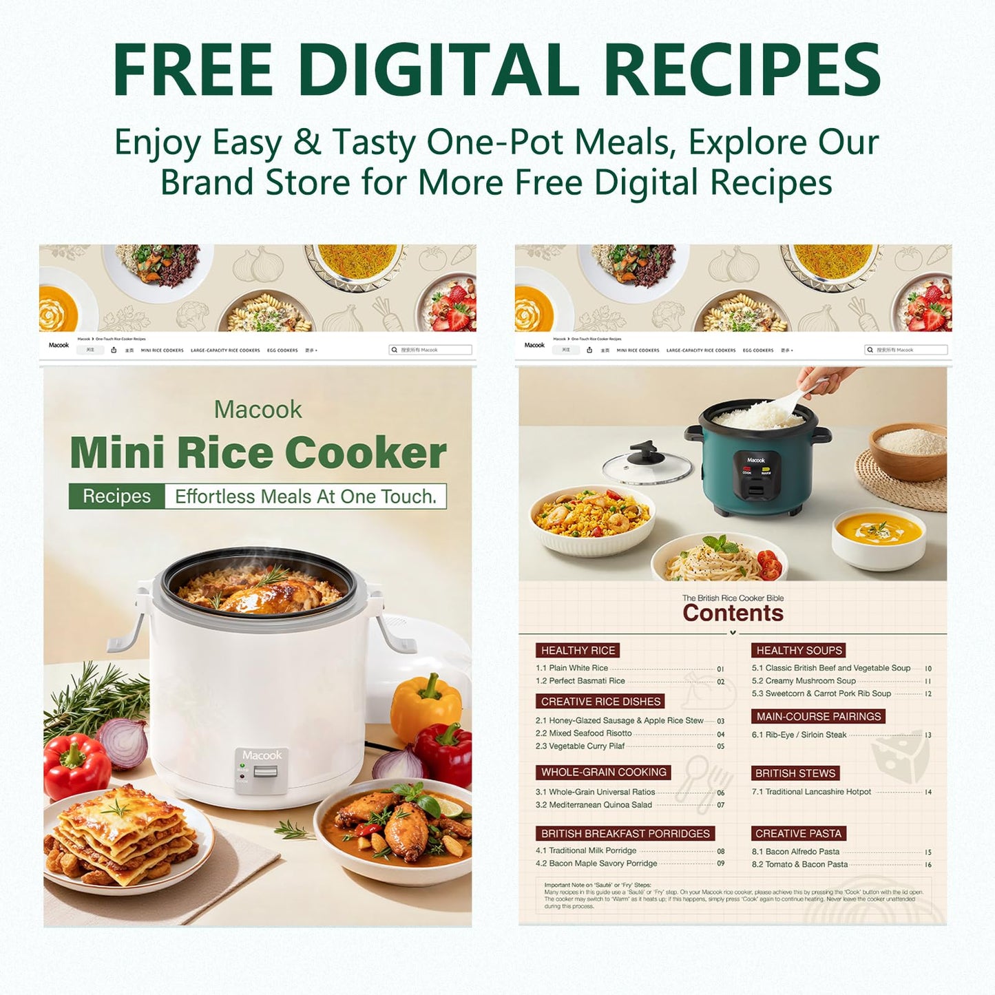 Macook Mini Rice Cooker 3-Cup, Small 0.6L One-Touch Rice Maker with Non-Stick Inner Pot, Automatic Keep Warm & Overheat Protection, Ideal for 1-6 People, Students & Small Families (Green)