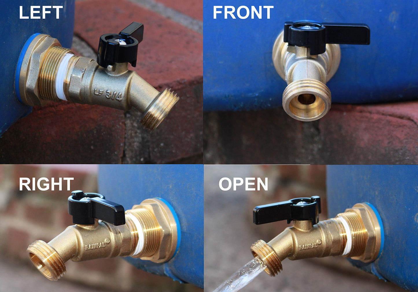 RAINPAL RBS022 Brass Rain Barrel Spigot(3/4" Quarter Turn Ball Valve w/Bulkhead Fitting and Thread Tape)