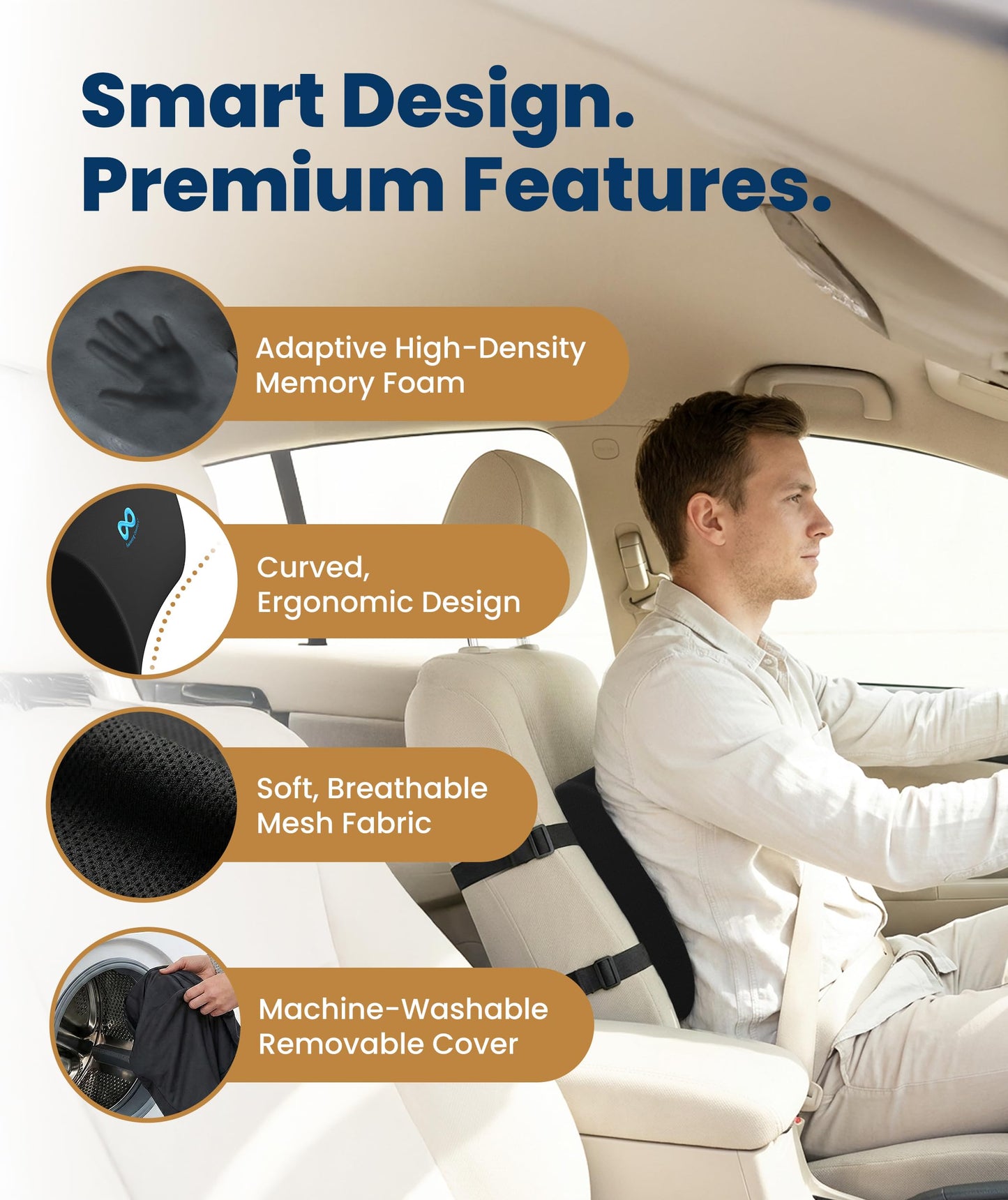 Everlasting Comfort Lumbar Support Pillow for Office Chair - Memory Foam Back Cushion for Car Seat - Promotes Better Posture, Back Pain Relief - Ideal Gaming and Desk Chairs Work and Home Essentials