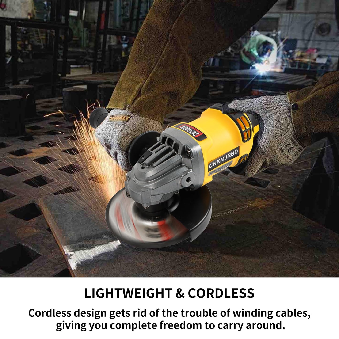 Cordless Angle Grinder, 4-1/2"-Inch Powerhouse. 9000RPM Brushless Motor. Compatible with Dewalt 20V Max Battery(No Battery). Comes with Pin Wrench. Perfect for Metal/Wood Polishing/Thin Steel Cutting