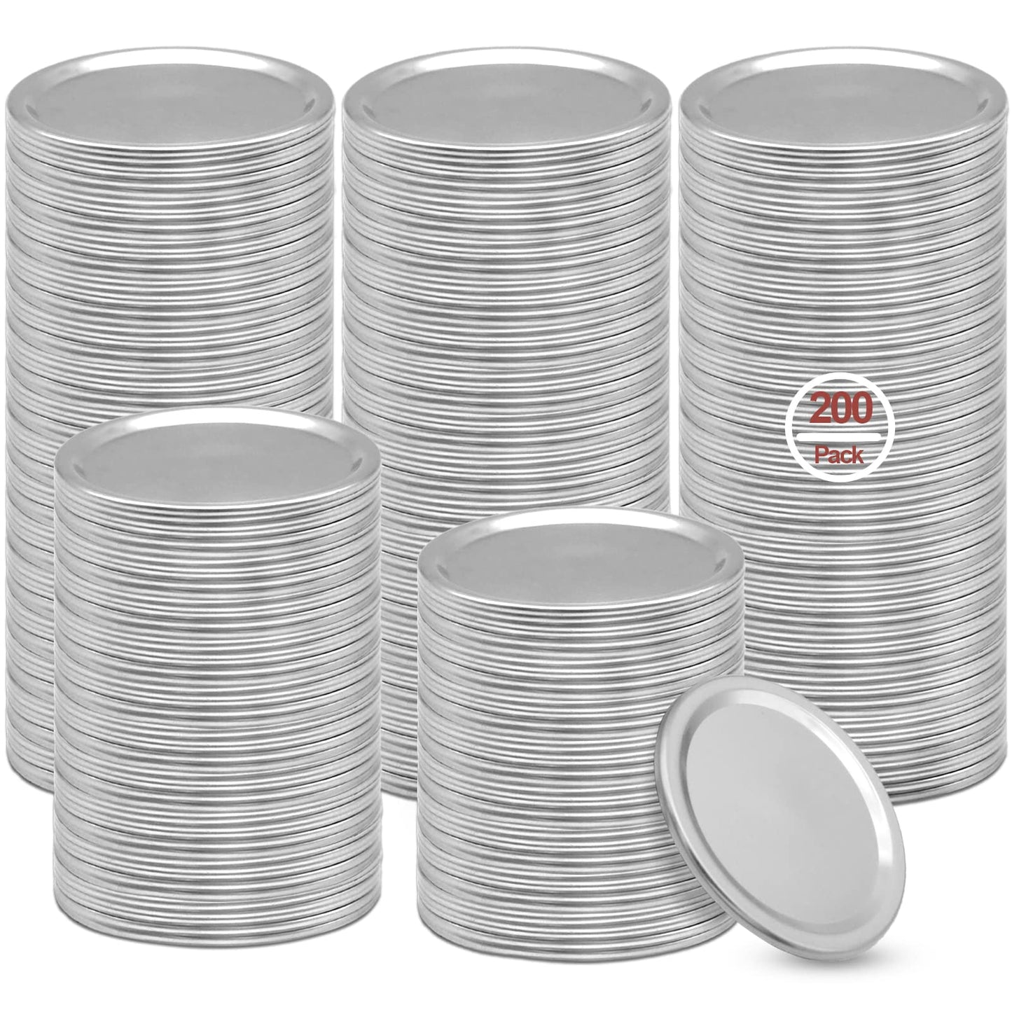 Regular Mouth Canning Lids Bulk, 200 Count 70MM Mason Jar Split-Type Metal Canning Lids for Ball, Kerr, Canning Jar lids, Food Grade Material Reusable Leak Proof Lids with Silicone Seals Rings
