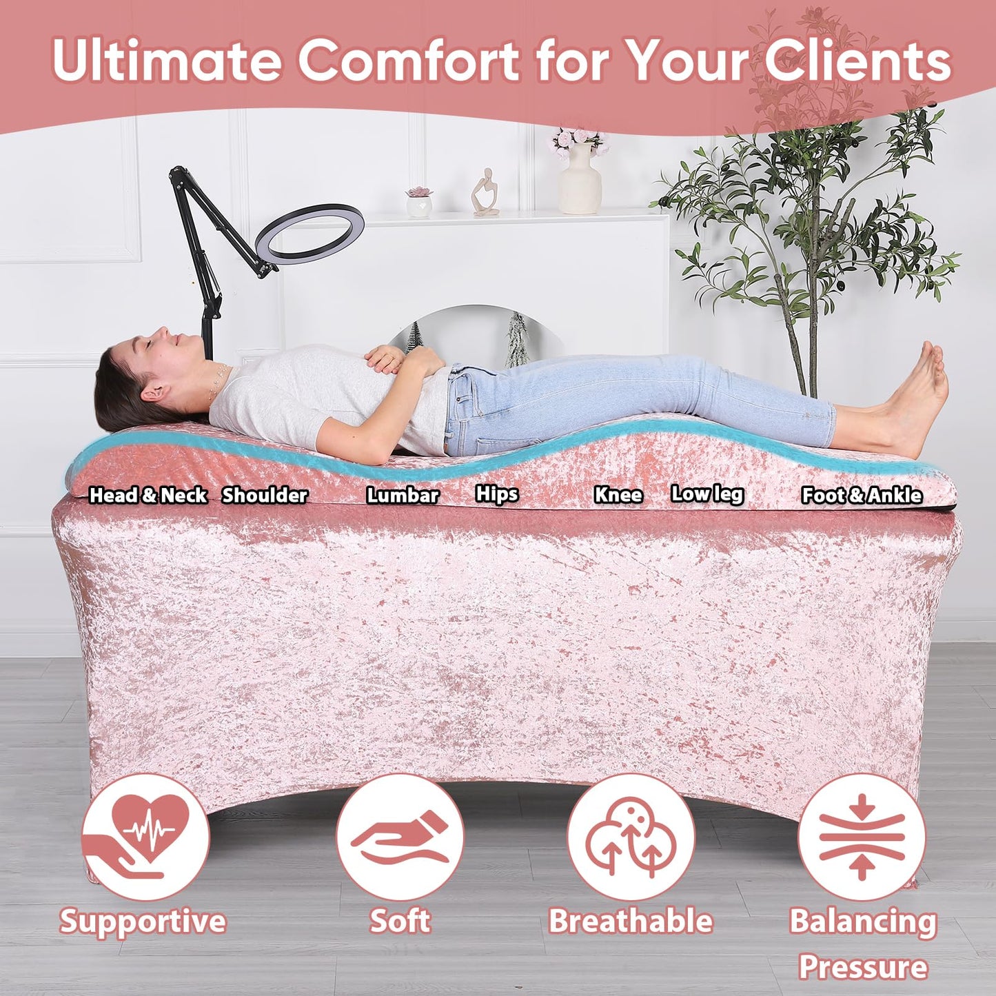 Crushed Velvet Curvy Lash Bed Topper Cover & Massage Table Cover Set, 2PCS Luxurious Protective Covers Machine Washable,Fits Lash Extension Beds,Beauty Spa Msaage Tables,Esthetician