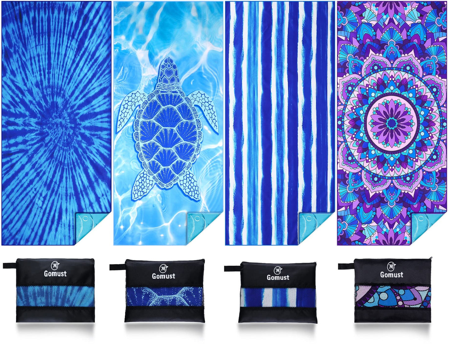 4 Pack Lightweight Thin Beach Towel Oversized 71"x32" Big Extra Large Microfiber Sand Free Towels Quick Dry for Swim Travel Camping Sports Beach Accessories Vacation Essential Gift