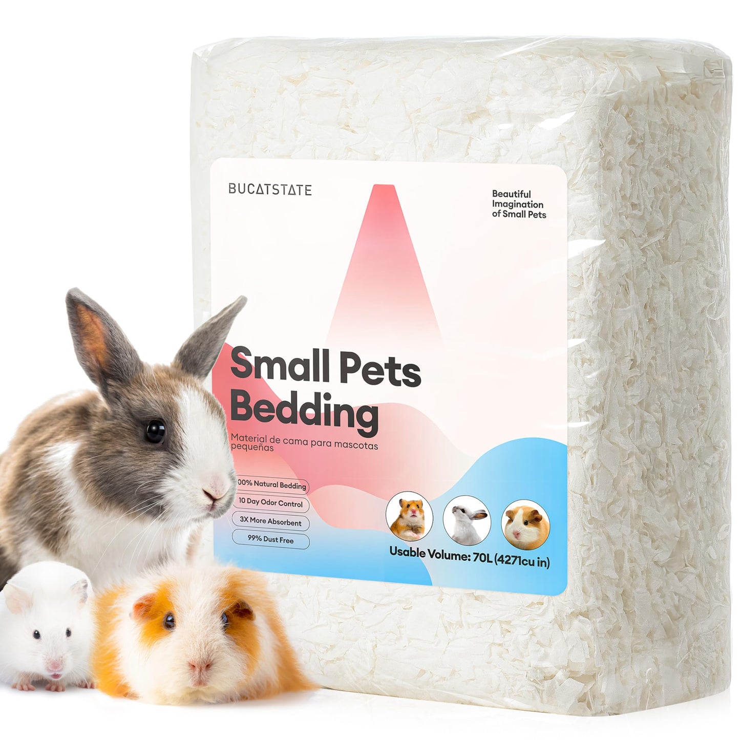 BUCATSTATE Guinea Pig Bedding 70L, 99% Dust-Free Hamster Bedding Odor Control, Cozy Paper Small Animal Bedding for Rabbit Rat Syrian Dwarf Hamsters Gerbils (White)