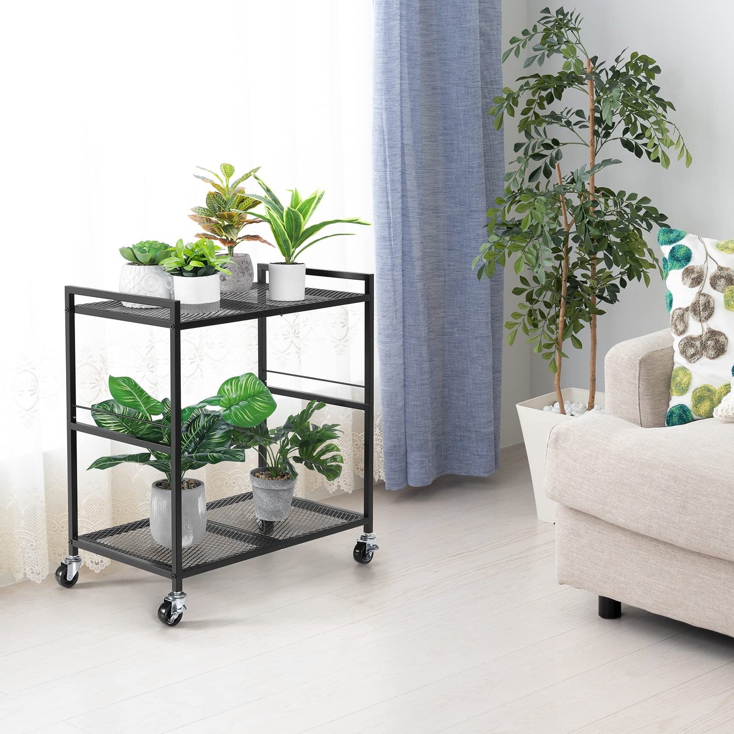 Computer Tower Stand, PC Tower Stand, Mobile CPU Holder Stand Cart with Caster Wheels Metal 2 Tier Rolling Printer Cart for Fax Home Office Black