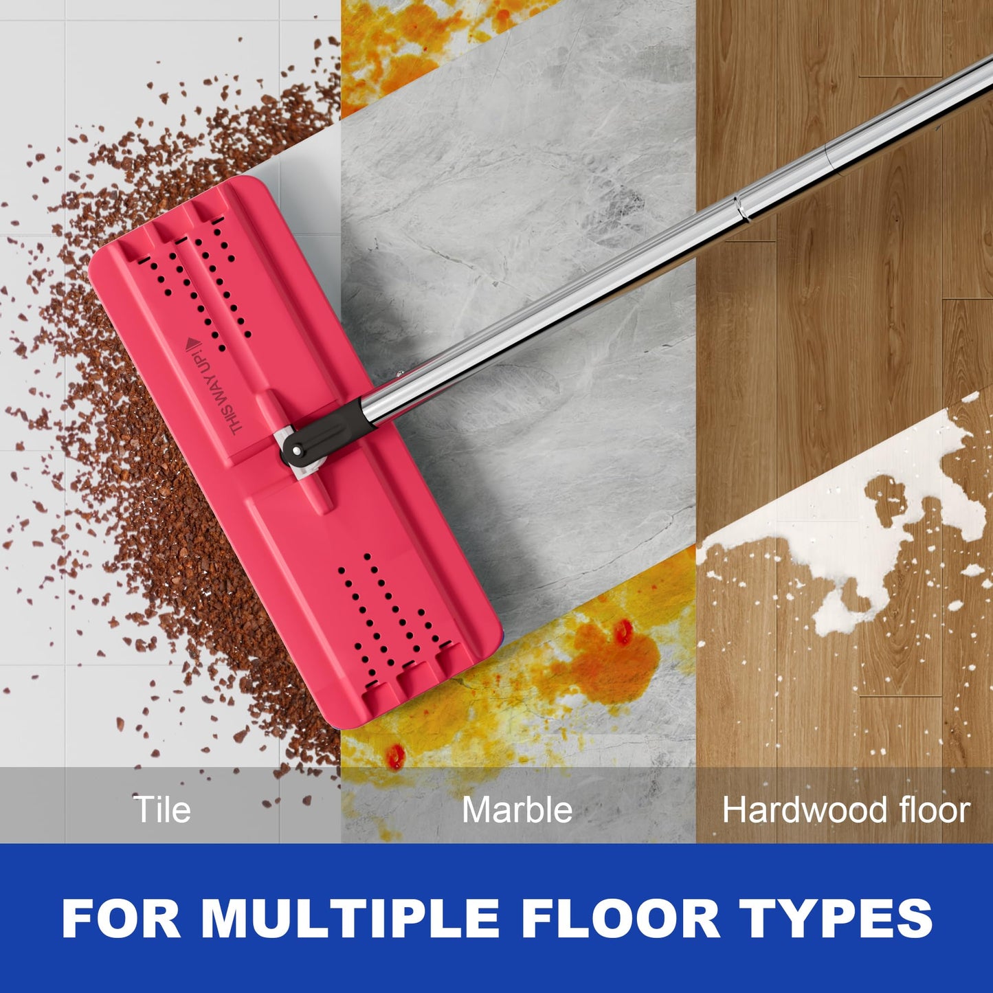 JOYMOOP Mop and Bucket Set for Home, Hands-Free Self-Cleaning System, with 3 Reusable Microfiber Mop Pads, Suitable for Floor Cleaning and Wall Cleaner - Black+Red+Slate Blue
