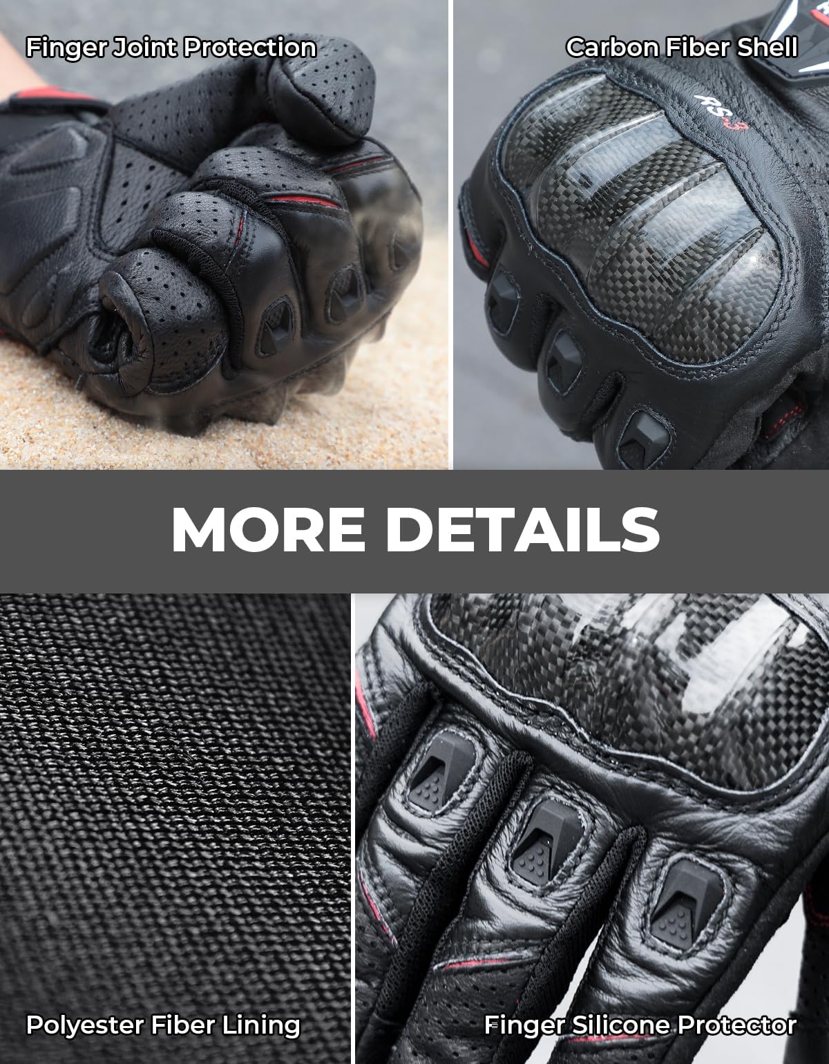 KEMIMOTO Sheepskin Leather Motorcycle Gloves for Men, Motorcycle Gloves for Motorcross Motorbike Dirt Bike Bicycle Racing ATV UTV