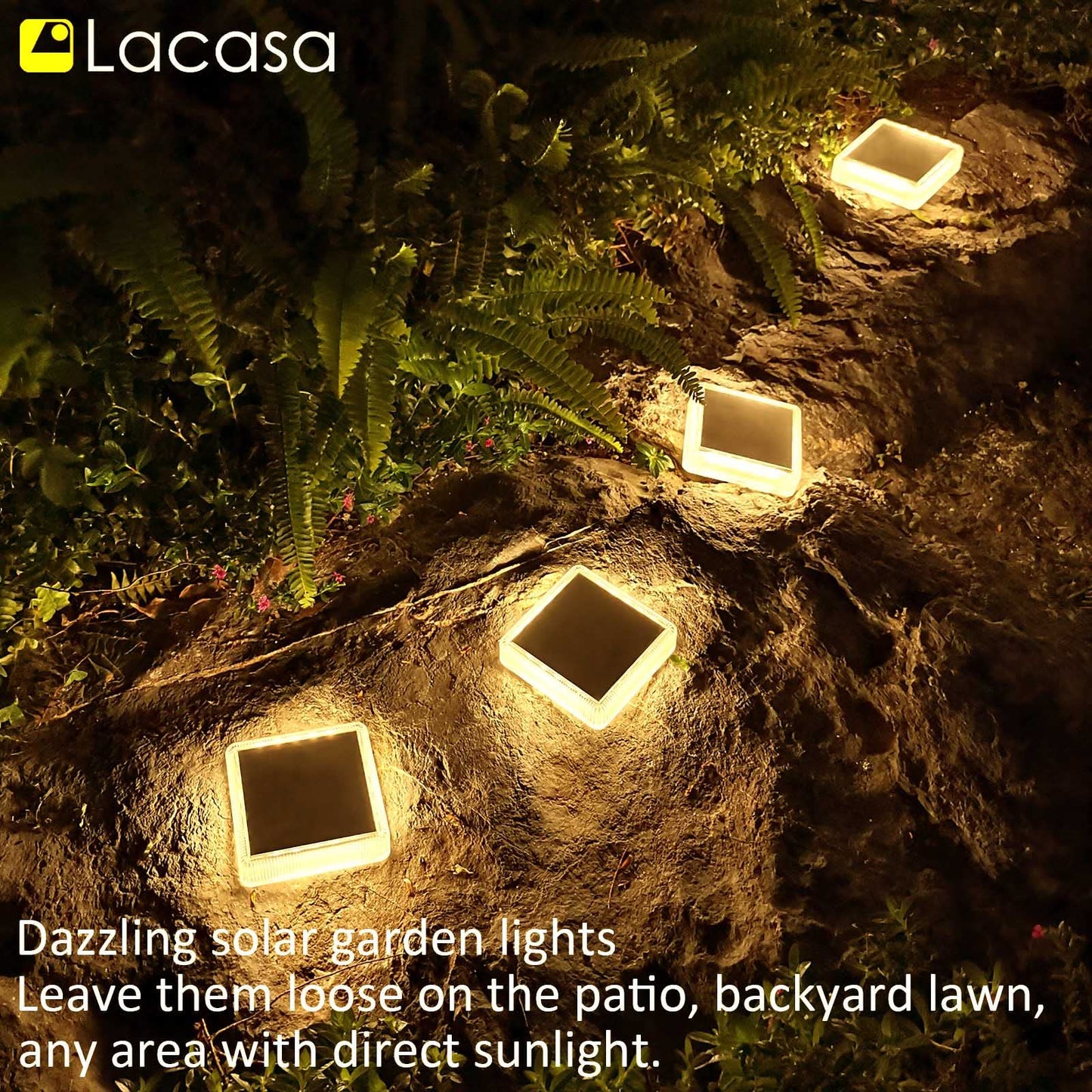 Lacasa Solar Deck Lights, 4 Pack 30LM LED Dock Lights Warm White 2700K, Outdoor Solar Powered Step Lights Light up All Night IP68 Waterproof Auto ON/Off for Garden Stairs Driveway Pathway Lighting