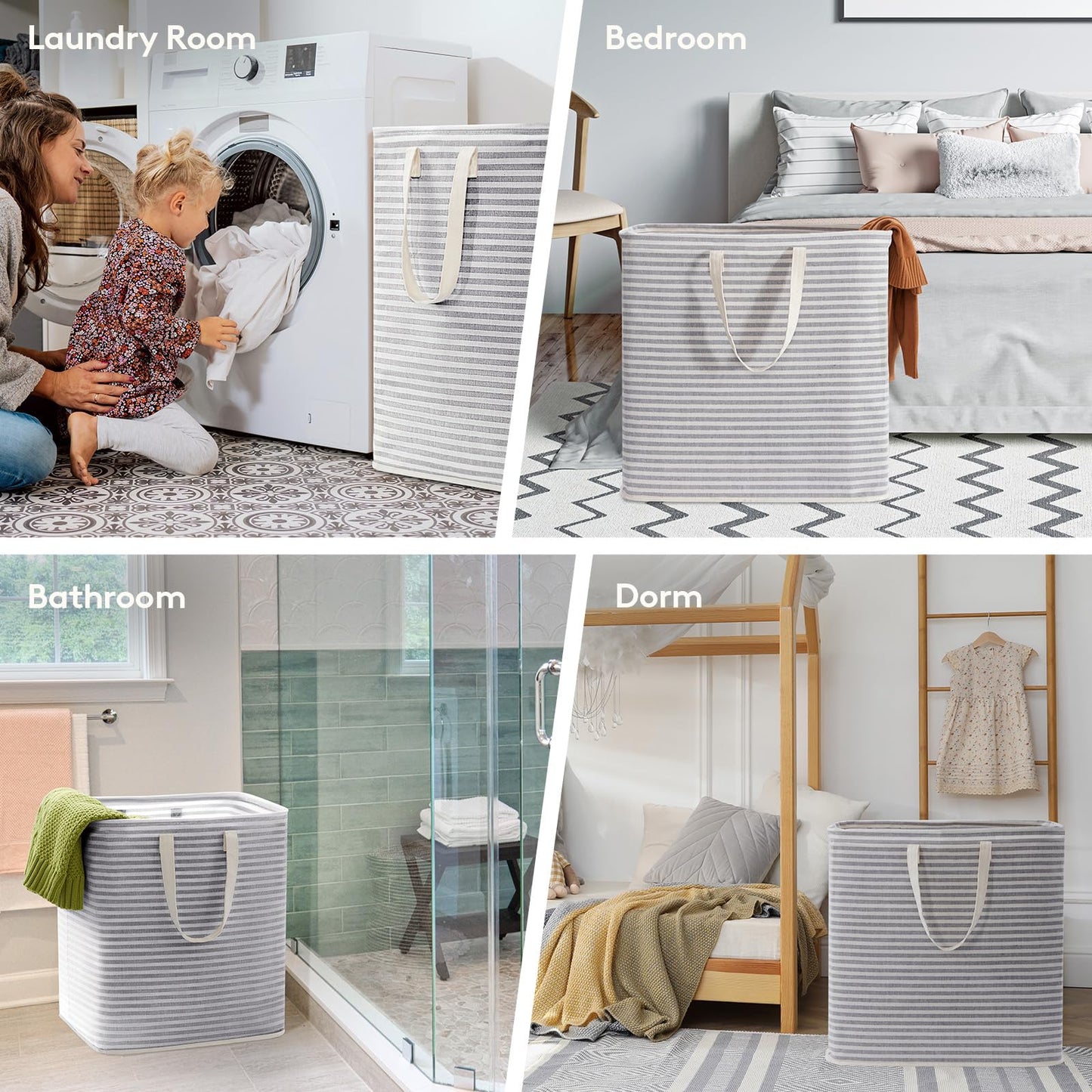 Lifewit 2-Pack 90L Freestanding Laundry Hamper, Large Collapsible Laundry Baskets with Easy Carry Extended Handles, Waterproof Clothes Hamper in Bedroom, Bathroom, Laundry Room, College Dorm, Grey