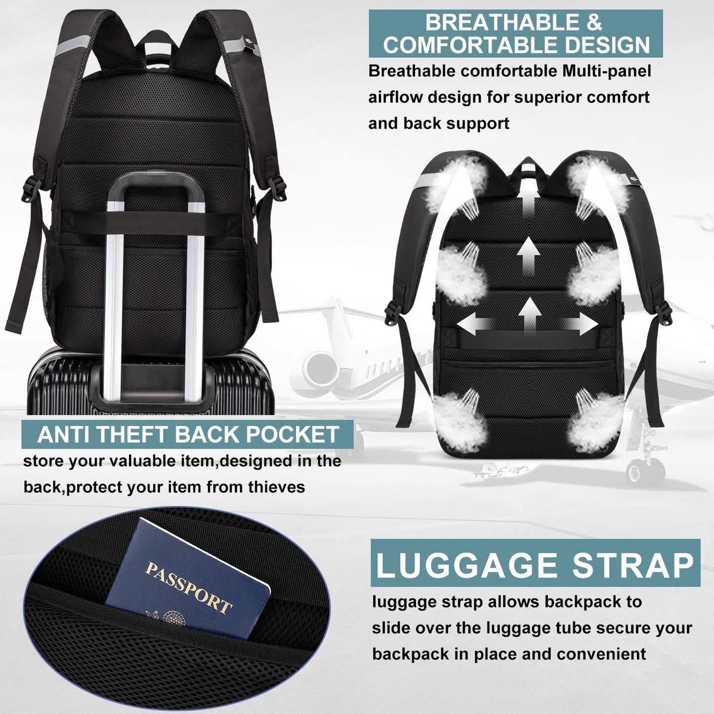 Extra Large Backpack for Men Durable Travel Laptop Backpack 50L with USB Charging Port,Water Resistant 17.3 inch Computer Bag,TSA Friendly Big Business Anti Theft Work College School Bookbags,Black