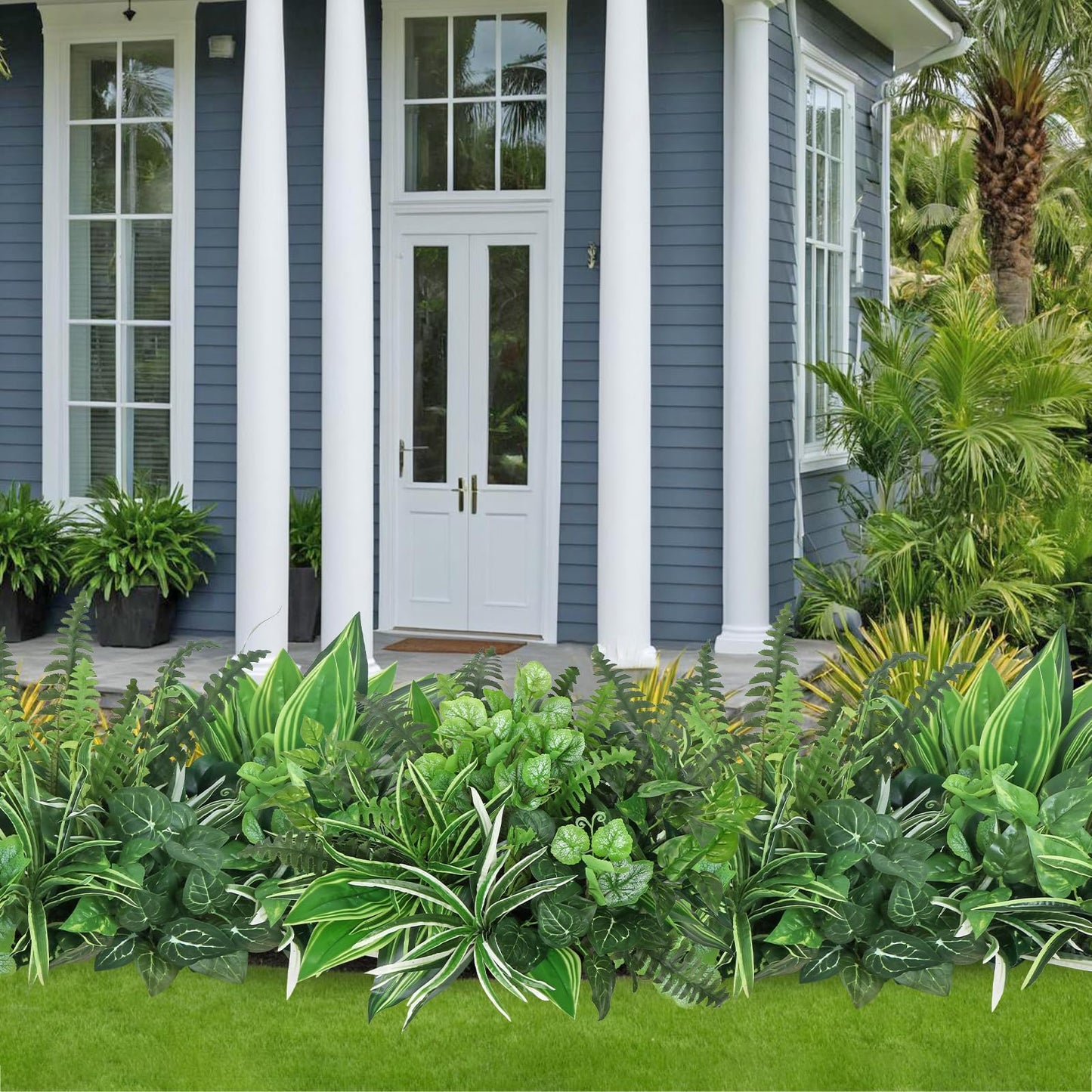 DEMIUKO 18PCS Artificial Plants Outdoor UV Resistant Artificial Greenery Stems Fake Ferns Shrubs Faux Plastic Plants for Planter Garden Patio Porch Window Box Home Decor (Greenery, 18PCS)