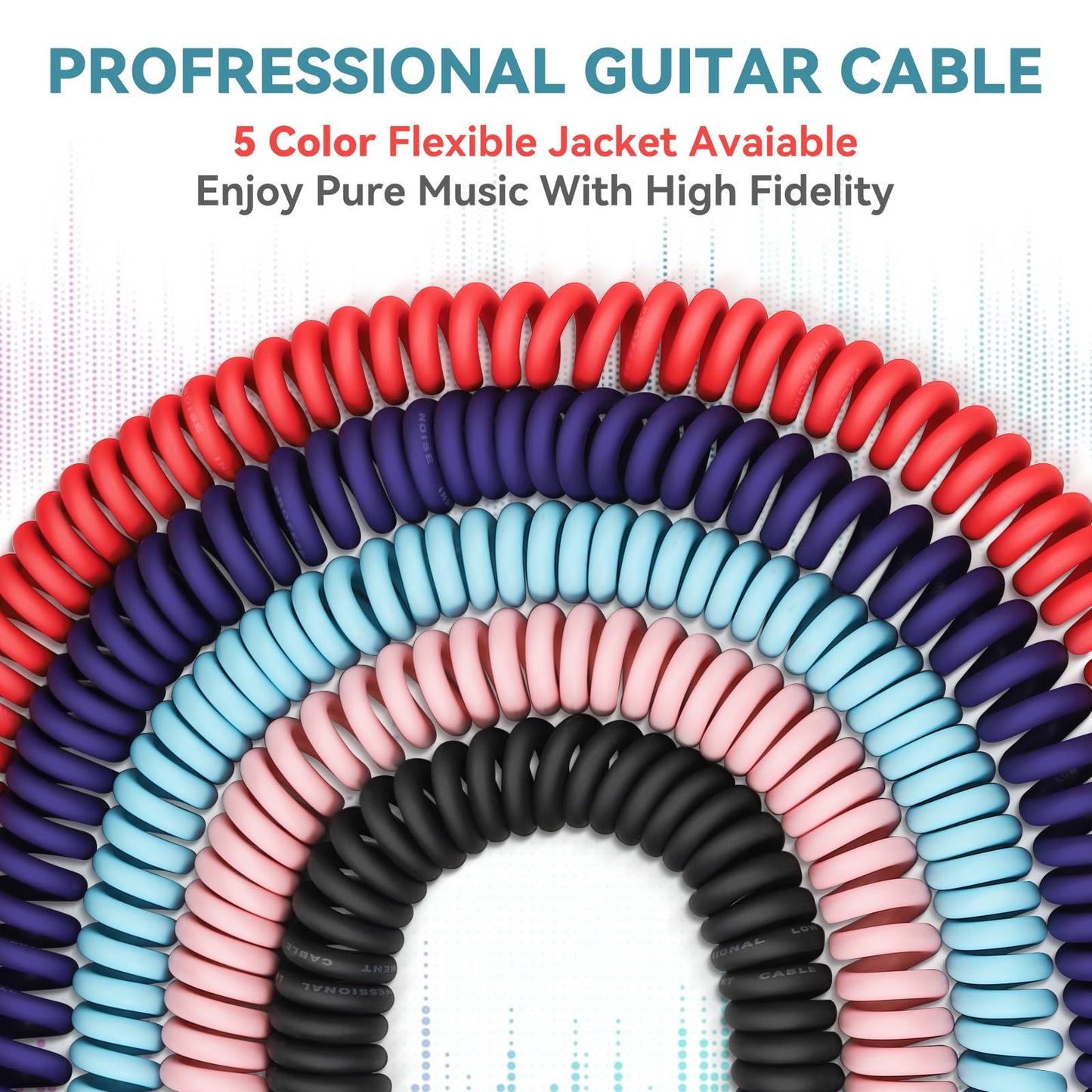 Augioth Curly Guitar Cable 20ft, Coil Electric Instrument Guitar Bass Cord AMP Lead 1/4 Straight to Angled Black