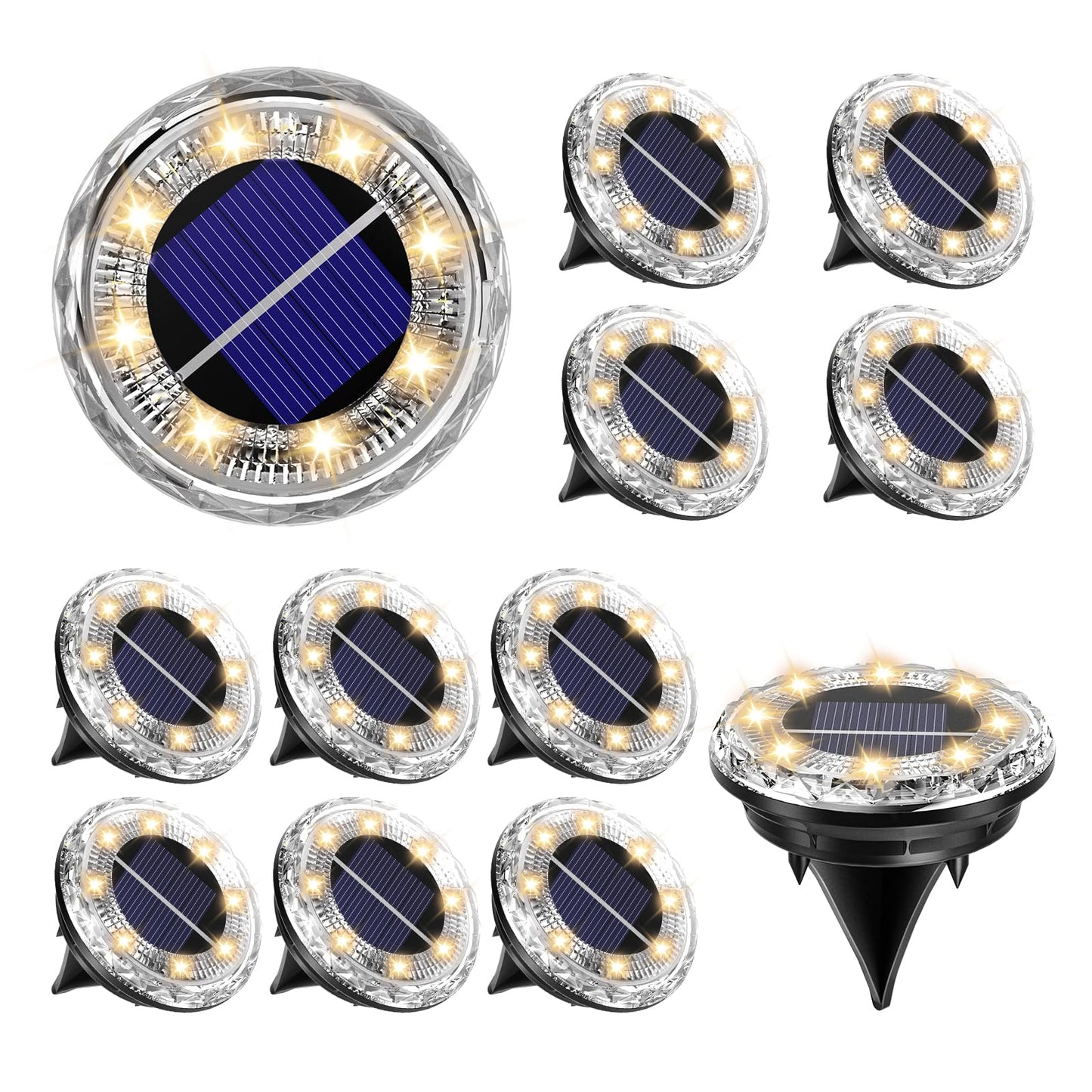 Solar Ground Lights Outdoor，12 Pack 8 LED Solar Pathway Lights Up to 8–10H IP65 Waterproof Landscape Lighting for Lawn Yard Deck Patio Walkway (Warm White)