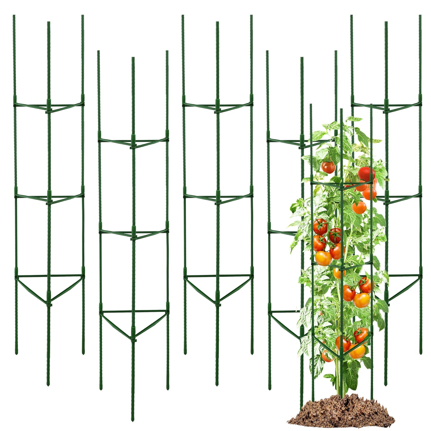 6-Pack 63-Inch Adjustable Tomato Cages, Heavy-Duty Metal Plant Support Trellis for Garden and Pots, DIY Tomato Stakes, Height Adjustable 16 to 378 Inches