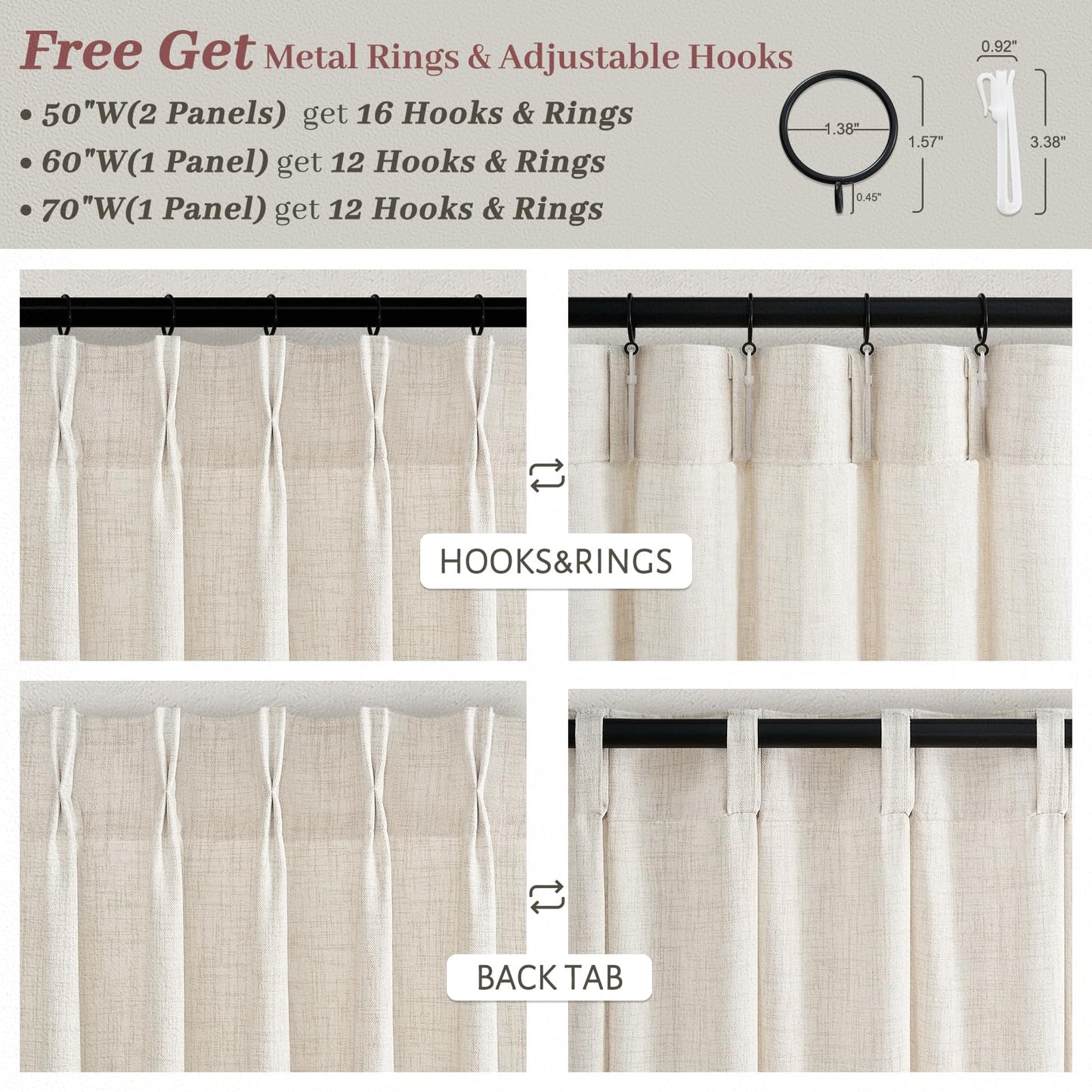Pleated Cream Beige Sheer Curtains 84 Inches Long for Bedroom 2 Panels Set, Memory Trained Pinch Pleat Thick Linen Farmhouse Curtain Light Filtering Non-See Through Privacy Living Room Windows Drapes