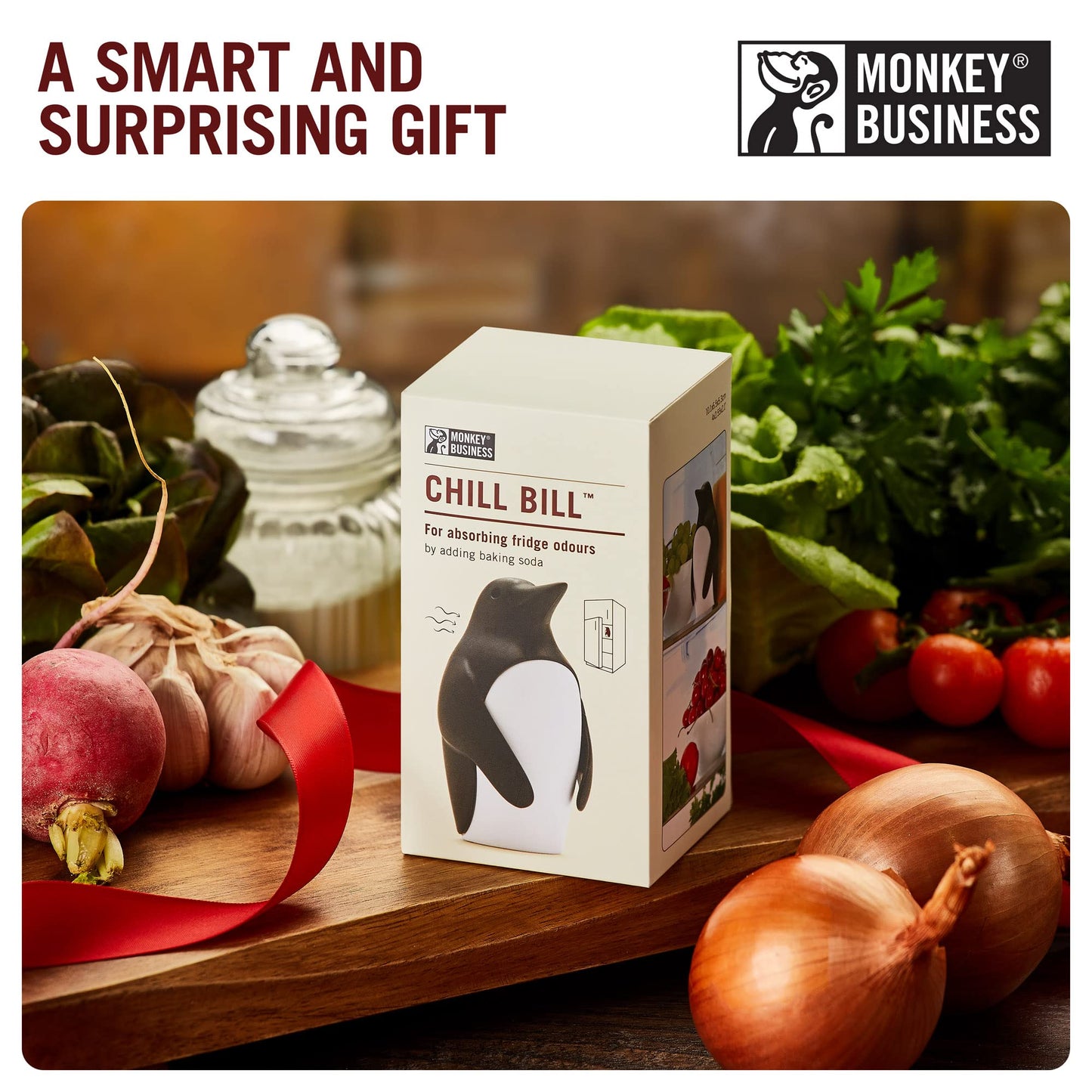 Monkey Business Chill Bill Refrigerator Deodorizer, Pack of 3, Baking Soda Holder for Refrigerator, Cute Fridge Deodorizer, Fun Kitchen Gadgets, Baking-Soda Fridge Smell Remover