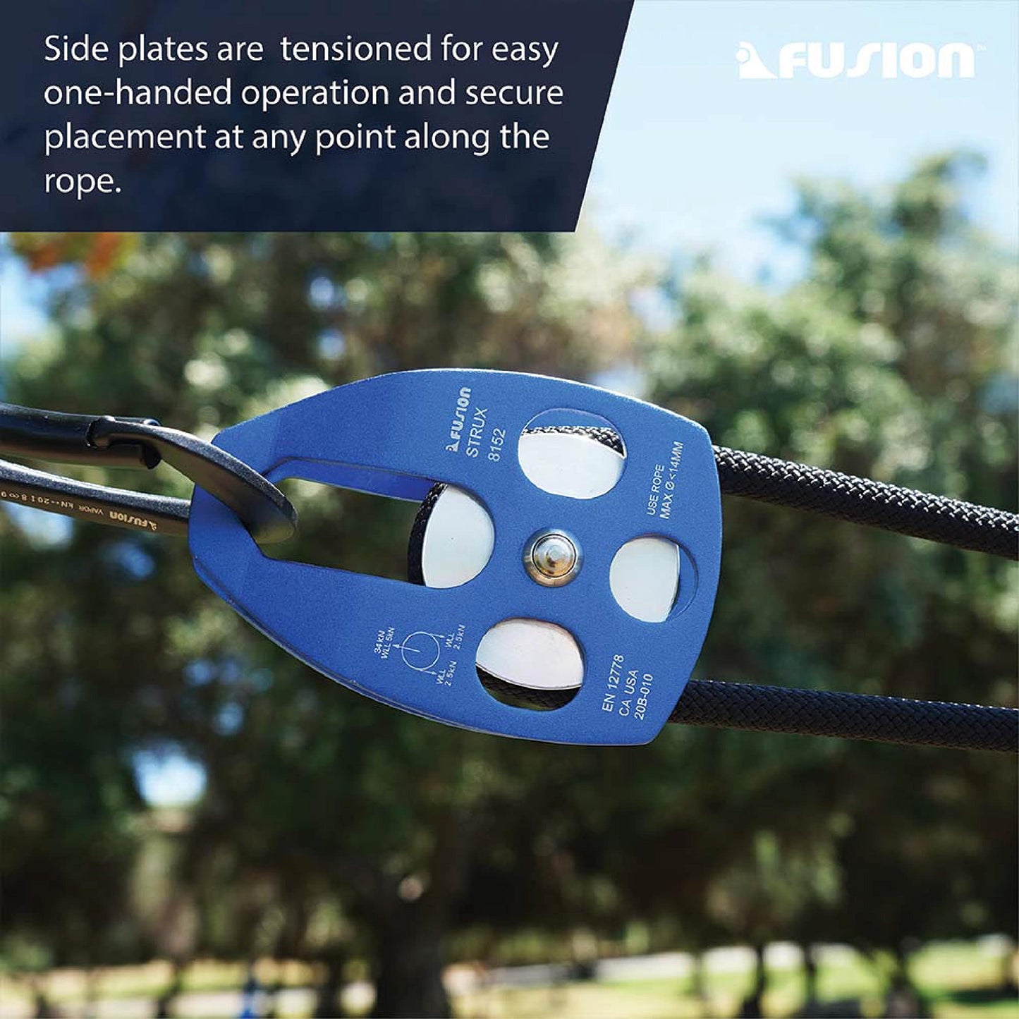 Fusion Climb Strux Aluminum Rescue Side Swing Pulley Blue 34KN