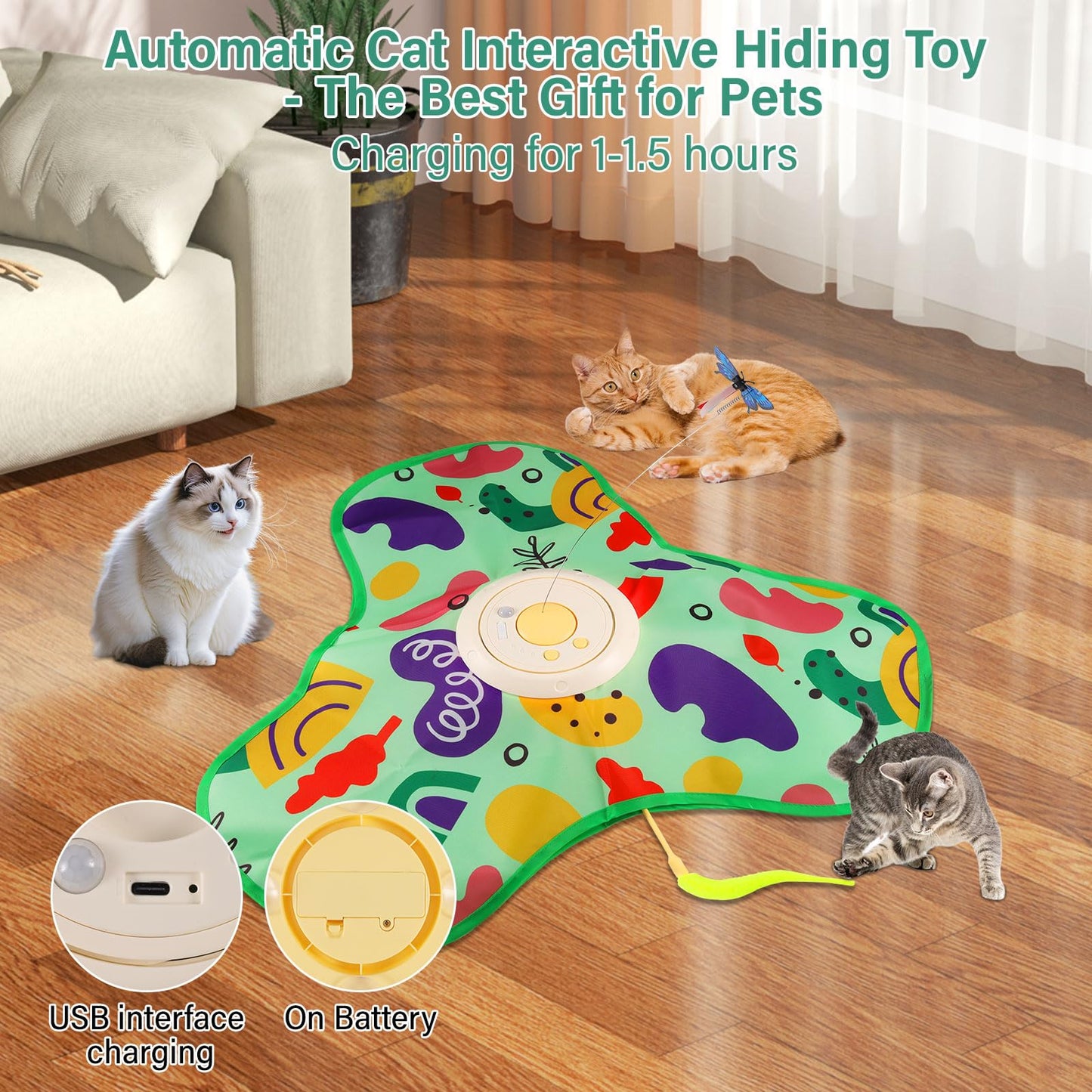 Interactive Cat Toy Hide and Seek Cat Toy USB Rechargeable，Cat Toy Hunting Cover, Intelligent Electric pet Game Cover Cat Exercise Toys for Indoor Bored Adult Cats