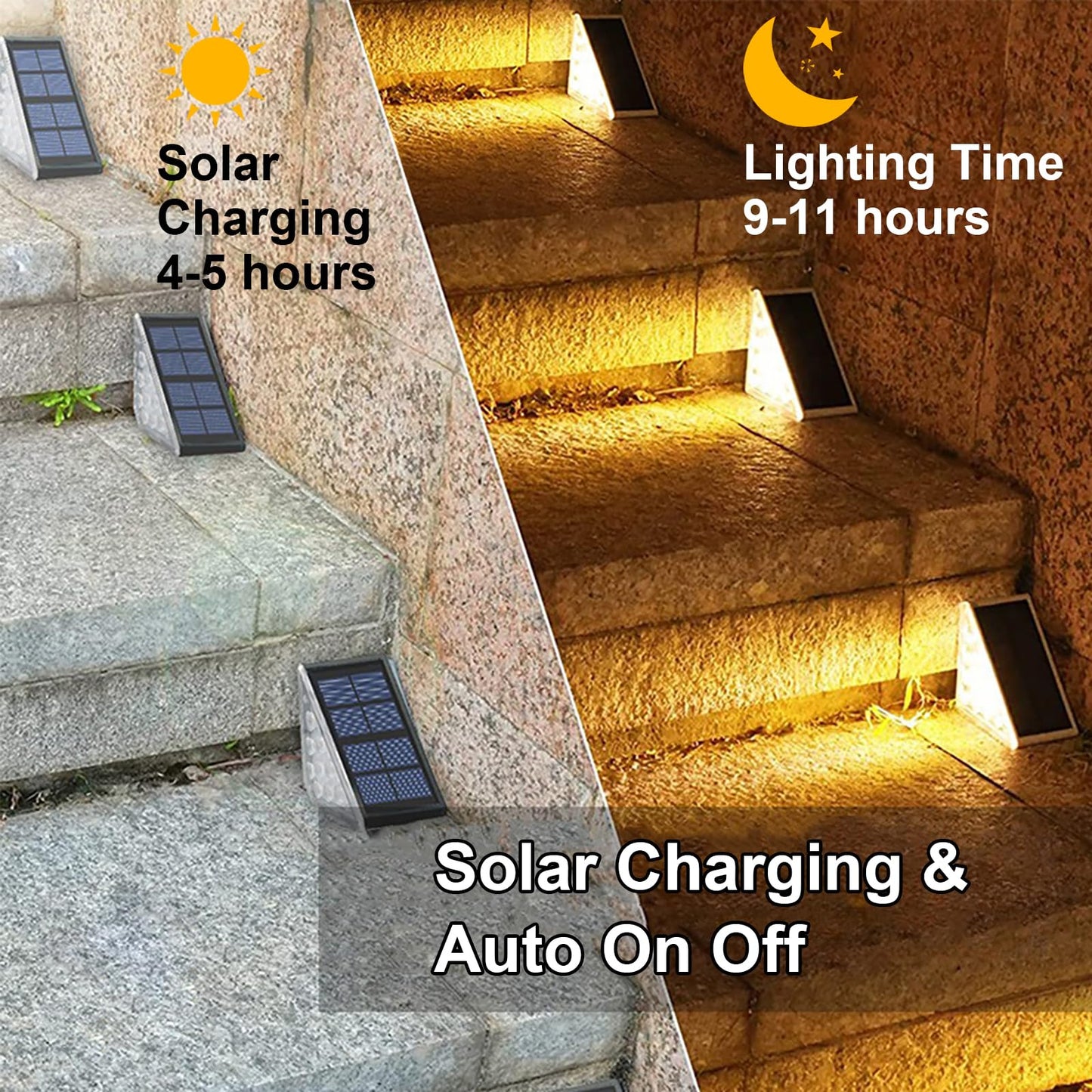 Solar Stair Lights, Dusk to Dawn Step Lights, IP67 Waterproof Outdoor 3000k Warm White Deck Lights Garden Decoration Lights for Yard, Patio, Walkways, Front Door, Pathway (Warmwhite, 6 Pack)