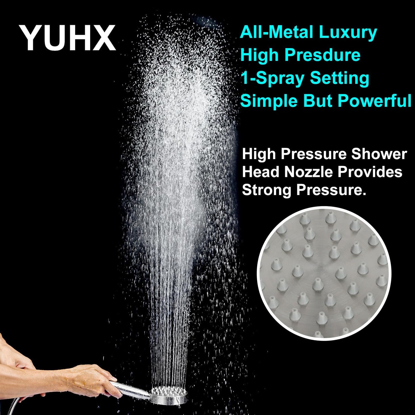 All Metal Handheld Shower Head with Brass Hand Showerhead Holder,1.75 GPM & 2.5 GPM High Pressure HandHeId Shower Head with Long Hose 72" Flexible Extension