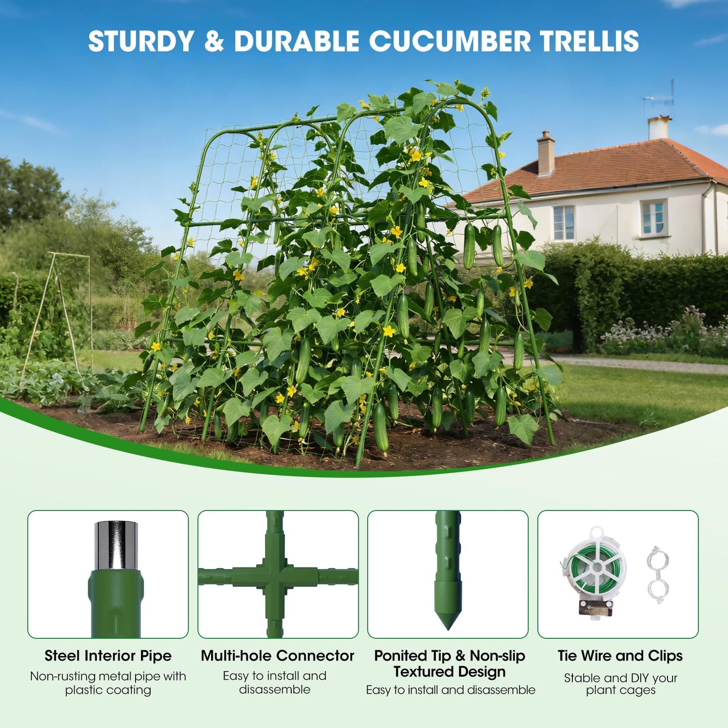 SHCCPPJ Cucumber Trellis, U-Shape Garden Cucumber Trellis for Raised Bed, Metal Rust-Proof Garden Arch Trellis for Climbing Plants Outdoor Vegetables Flowers Fruits (51.5''Lx50.5''Wx44''H)