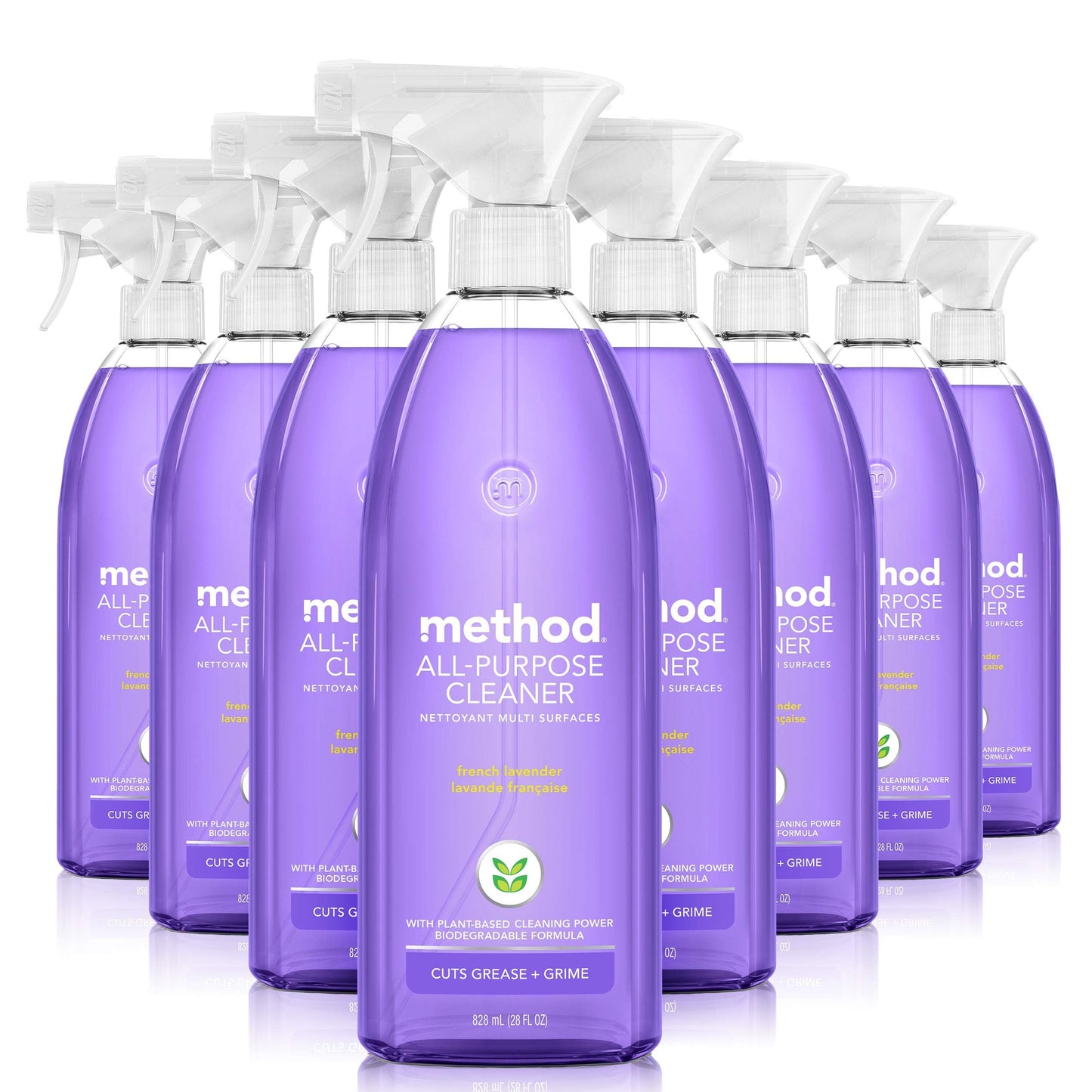 Method All-Purpose Cleaner Spray, Plant-Based and Biodegradable Formula Perfect for Most Counters, Tiles, Stone, and More, French Lavender Scent, 828 ml Spray Bottles, 8 Pack, Packaging May Vary