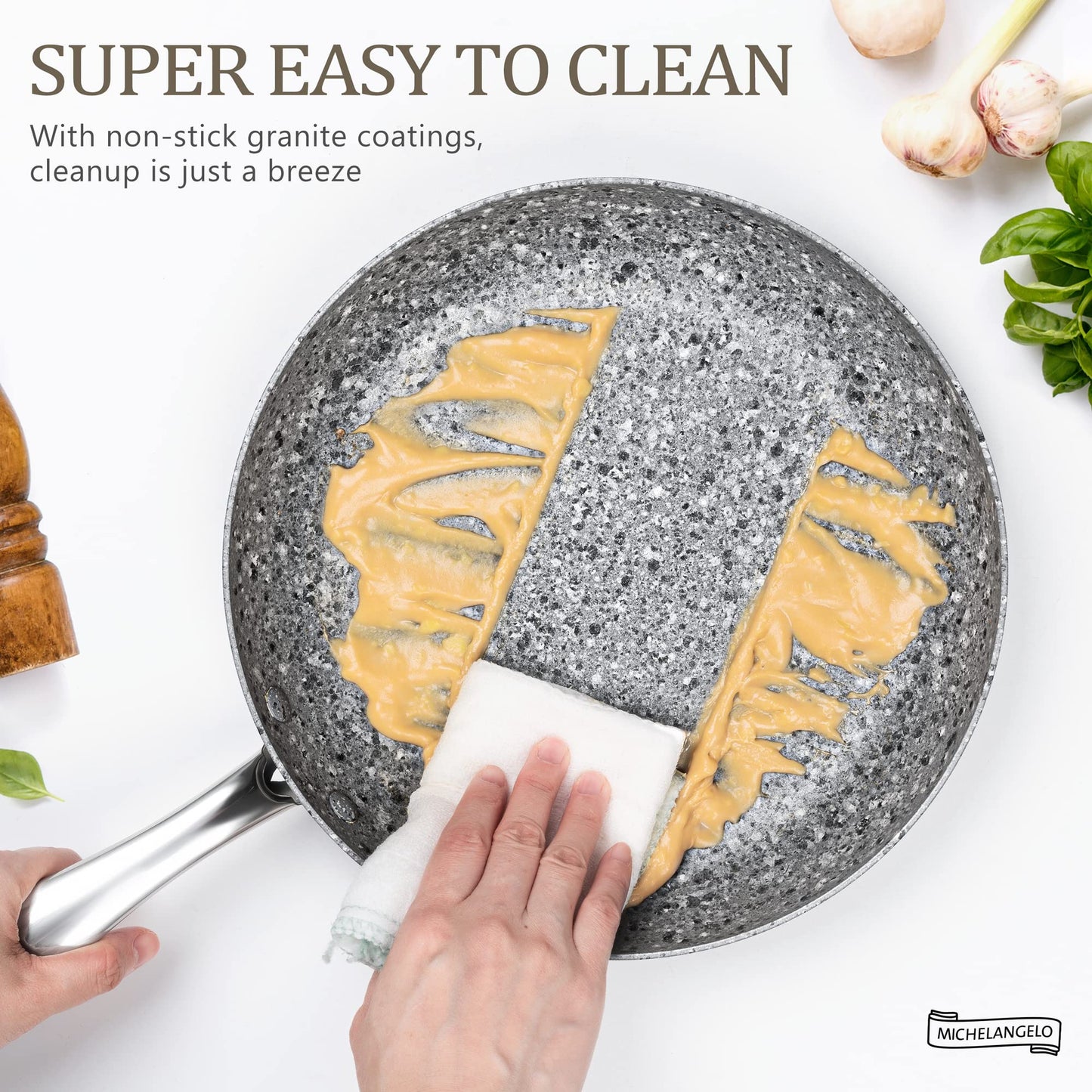 MICHELANGELO Stone Frying Pans Set 8/9.5/11 inch, Nonstick Frying Pans with 100% APEO & PFOA-Free Stone Non Stick Coating, Granite Skillet Set, Nonstick Skillets 3 Pcs