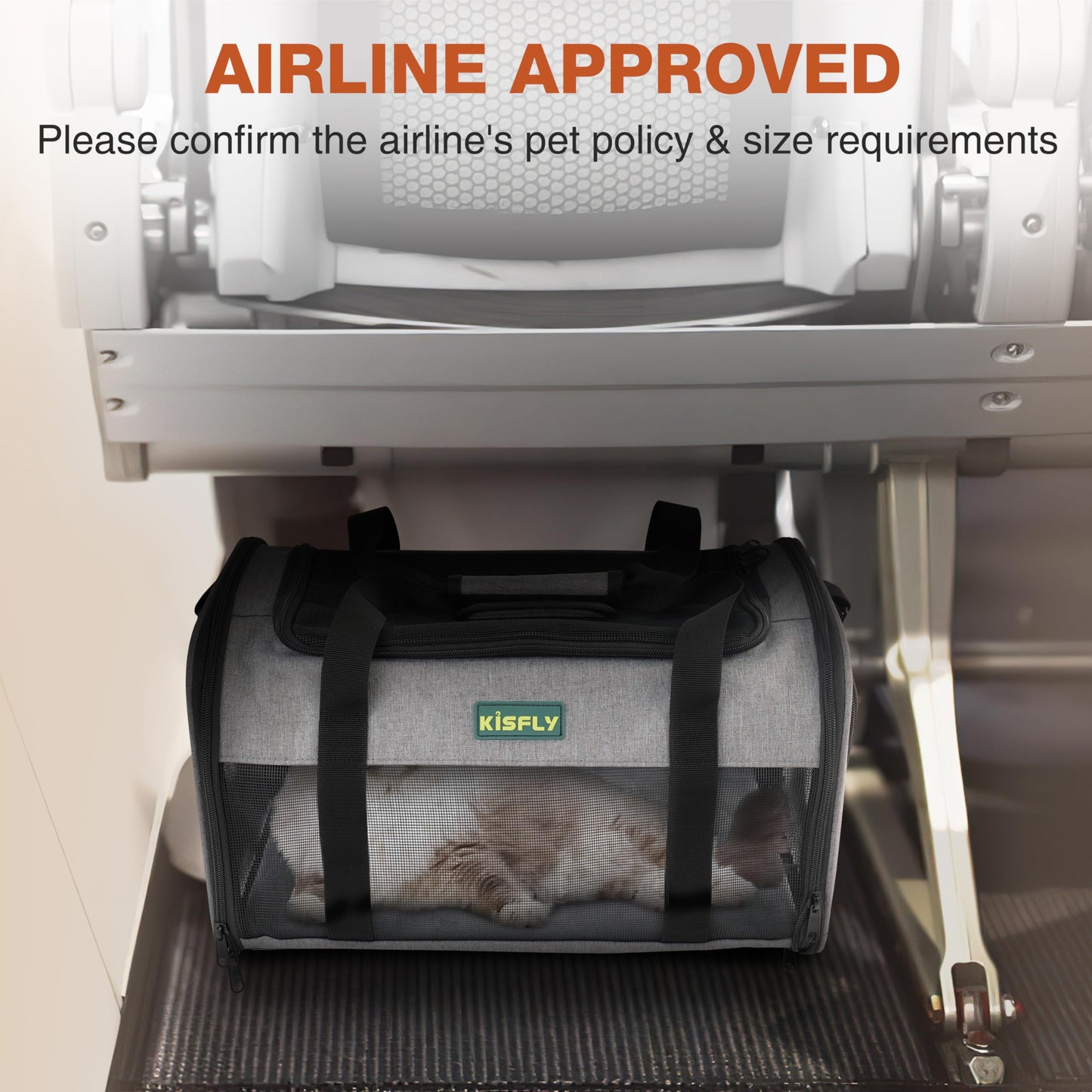 TSA Approved Pet Carrier in Cabin – Portable Travel Bag with Litter Box for Cats, Small Dogs, Kittens, Puppies & Rabbits (17"x11"x9.5"), for Pets up to 12 lbs, Gray