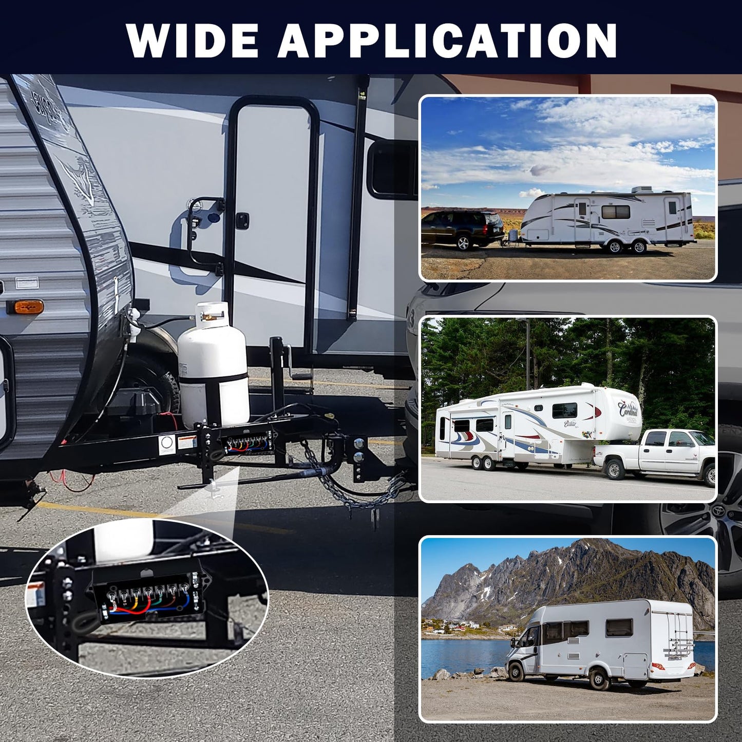 CheeMuii 7 Way Trailer Wiring Harness Kit 8 FT Trailer Cord with 7 Pin Trailer Plug and Junction Box Kit Premium Light and Brake Wiring Wires for Trailer RV