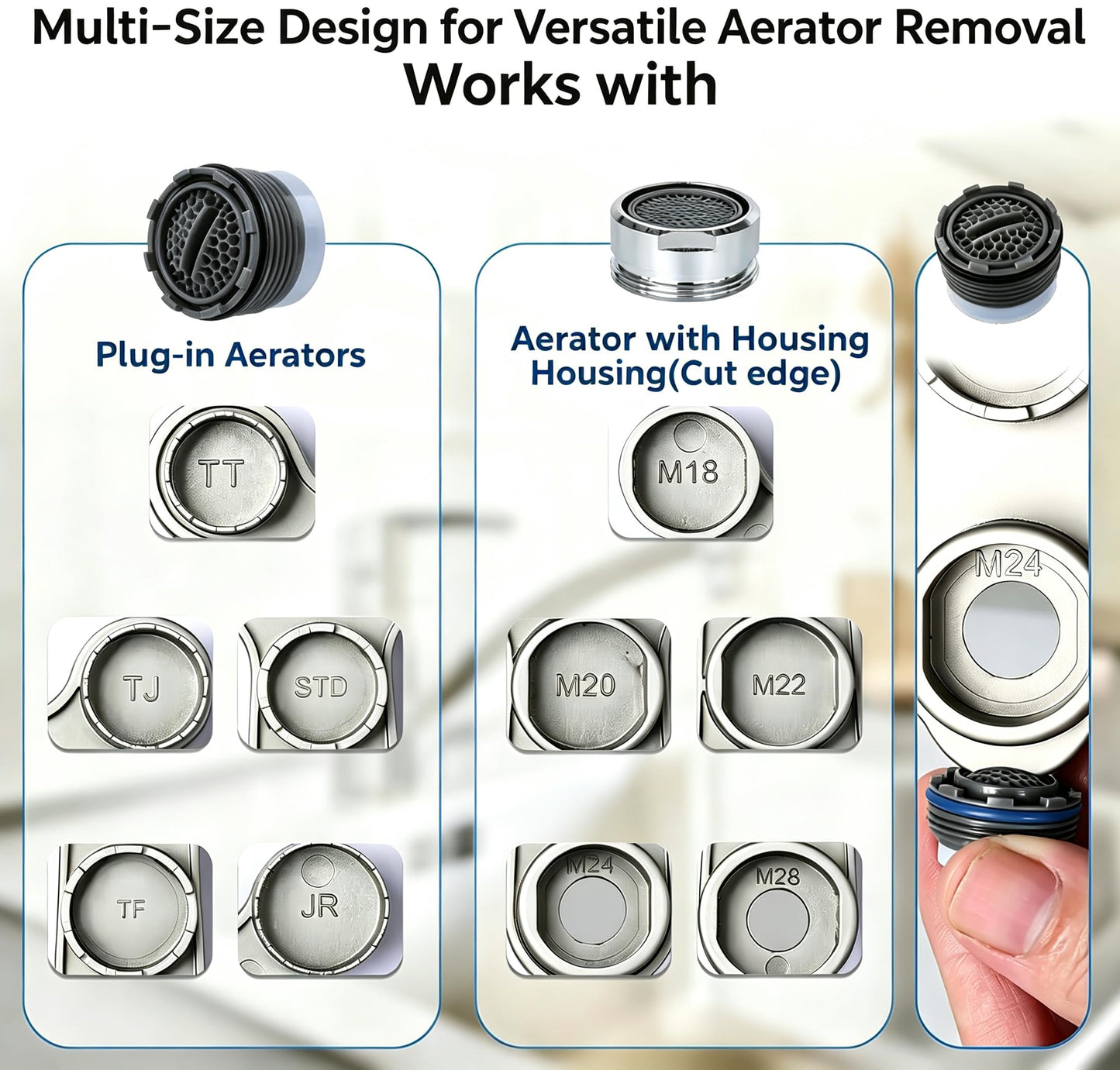 Tylola 11-in-1 Faucet Aerator Removal Tool – Universal Metal Aerator Wrench Key for TT, TJ, JR, STD, TF Recessed Sizes + M18 M20 M22 M24 M28 Threaded Housings – Ergonomic Handle, Rustproof Finish