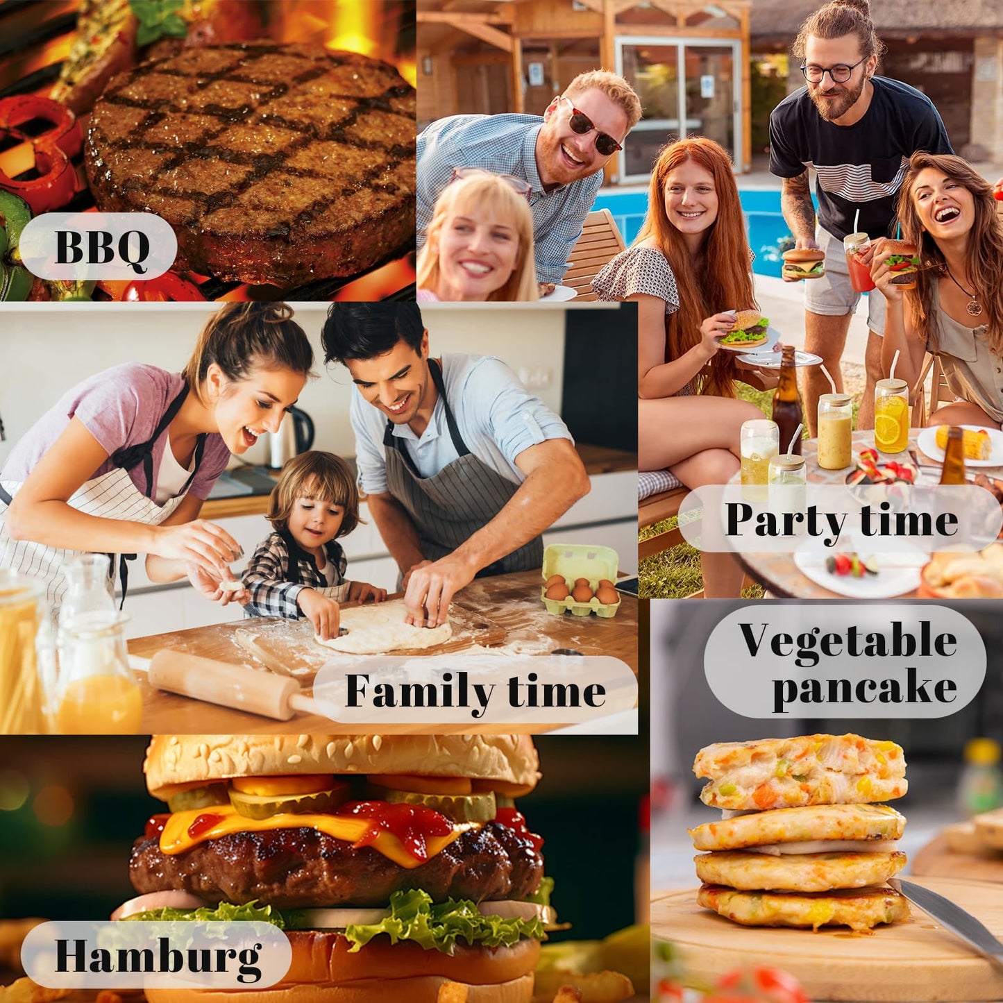 3 Pack Burger Press, Stainless Steel Adjustable Hamburger Patty Maker Meat Press Non-Stick Stuffed Patty Making Molds for Beef, Vegetables, Burgers, Cooking (Silver, 3 Size)