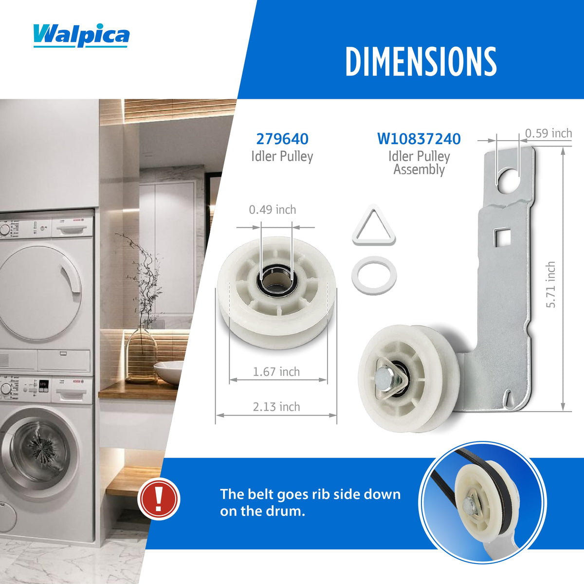 4392067 W10837240 Dryer Repair Kit Belt Idler Pulley 3387610 279640 661570V 80047 Drum Roller Bearing for Whirlpool Cabrio Duet Maytag Bravos XL Kenmore Elite Model 110 Series Dryer Replacement Parts