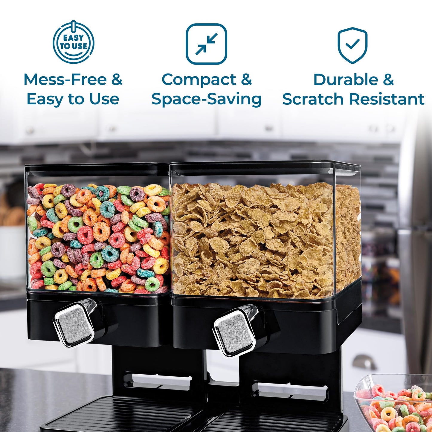 Zevro KCH-06134 Compact Dry Food Dispenser, Dual Control, Black/Chrome