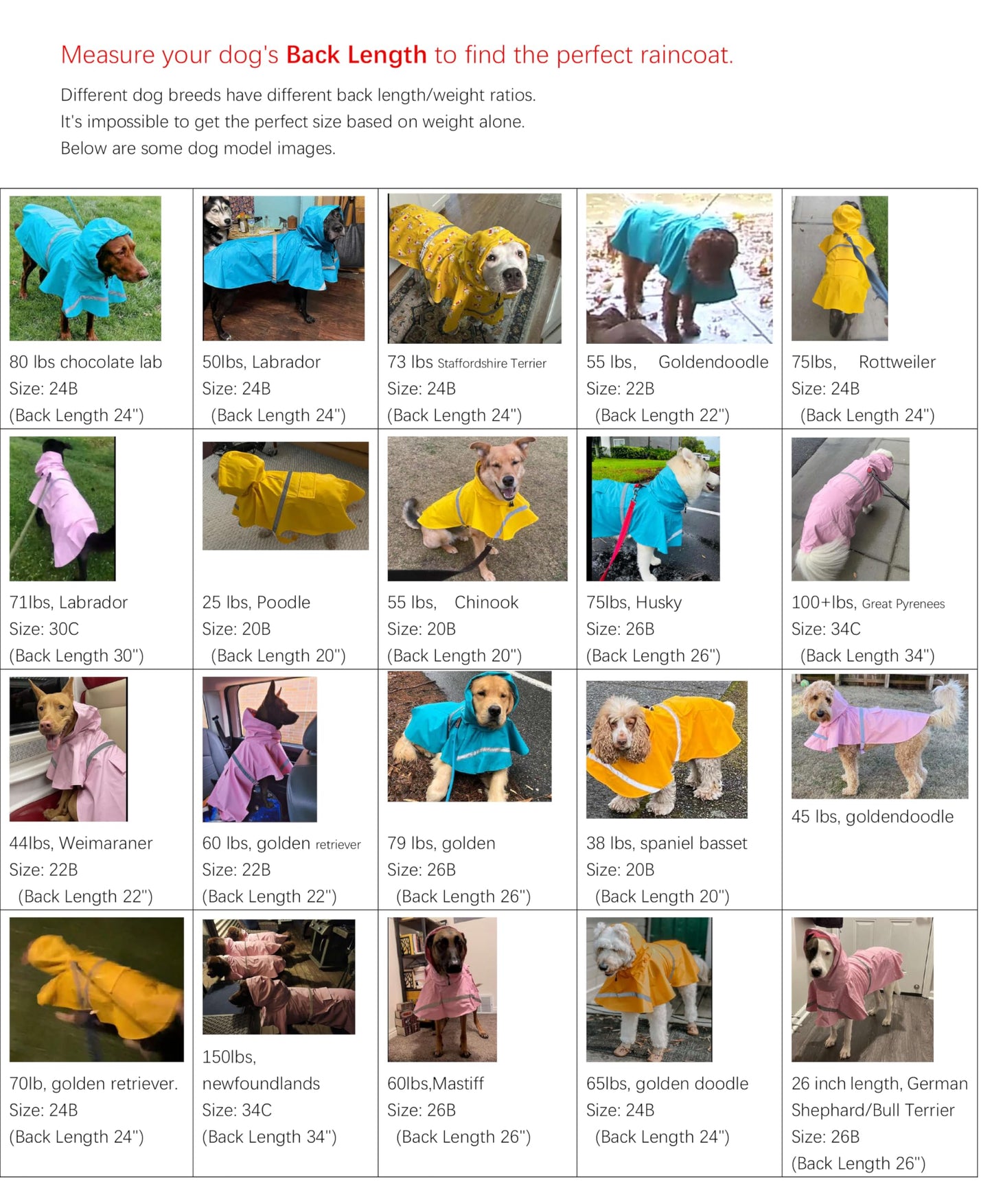 HAPEE Dog Raincoats for Large Dogs with Reflective Strip Hoodie,Rain Poncho Jacket for Dogs (E5-Yellow River, L (Back Length 20"))