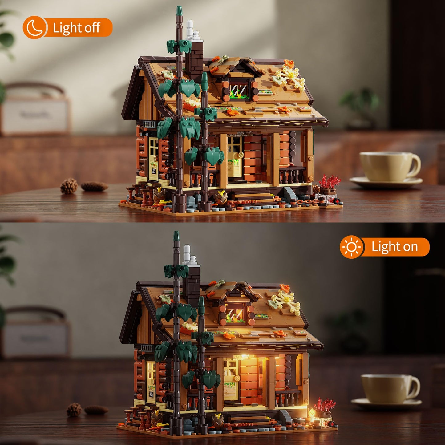 TYCOLE Wood Cabin Building Blocks Set with LED Lights,Wooden Forest House Building Toys,STEM Treehouse Architecture Model-Compatible Brick Set,Birthday Gift for for Adults Boys Age 8-12(1969Pcs)