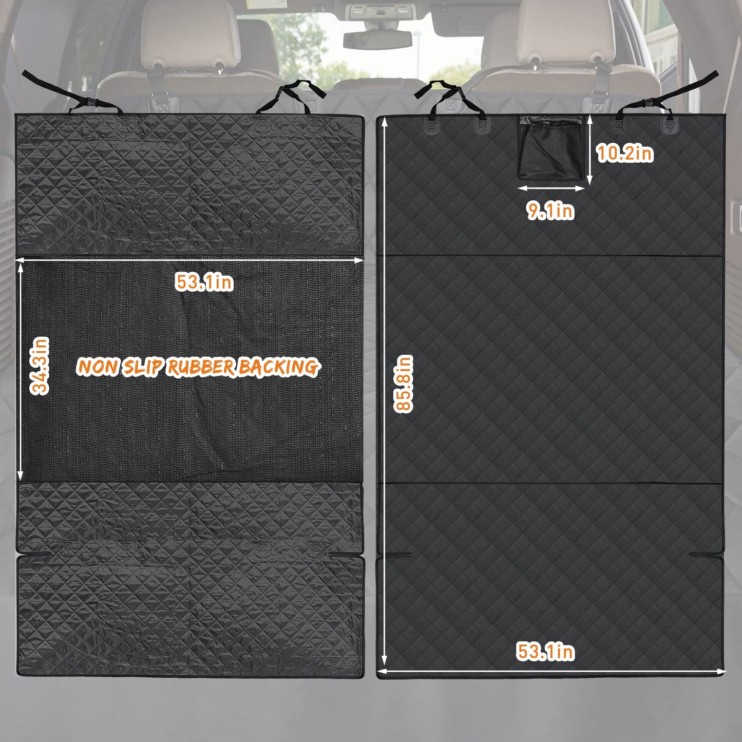 Portin Large Cargo Liner Pet Trunk Liner Mat SUV Dog Cargo Cover, Waterproof Dog Seat Cover for Back Seat Trucks SUV with Bumper Flap Protector, Nonslip Dog Seat Cover 220 x 135cm (Black, Large)