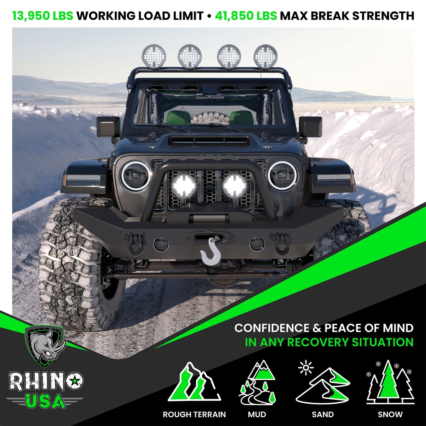 Rhino USA D Ring Shackle 2 Pack (41,850lb Break Strength) – 3/4” Shackle with 7/8 Pin for use with Tow Strap, Winch, Off-Road Truck Vehicle Recovery, Best Offroad Towing Accessories (Black)