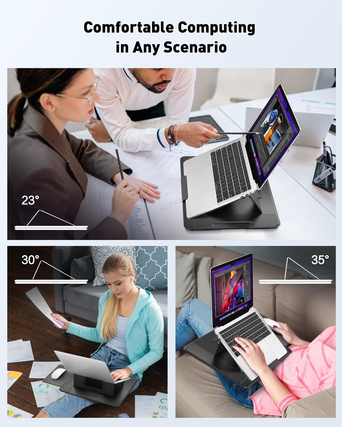 AboveTEK Adjustable Laptop Lap Desk, Portable Lap pad Workstation with Retractable Mouse Pad | 3 Ergonomic Angles, PU Leather Non-Slip Surface, Heat Shield, for Bed, Sofa, Travel