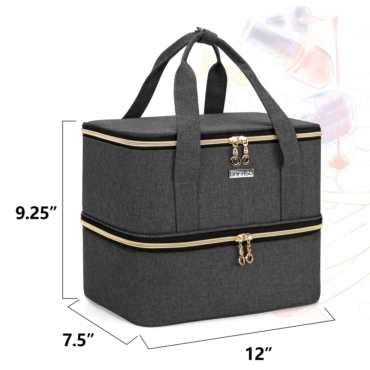 BAFASO Nail Polish Organizer Holds 40 Bottles (15ml - 0.5 fl.oz) and a UV Nail Lamp, Double Layers Nail Polish Case with Manicure Tools Storage Sections (Bag Only), Black, Patented