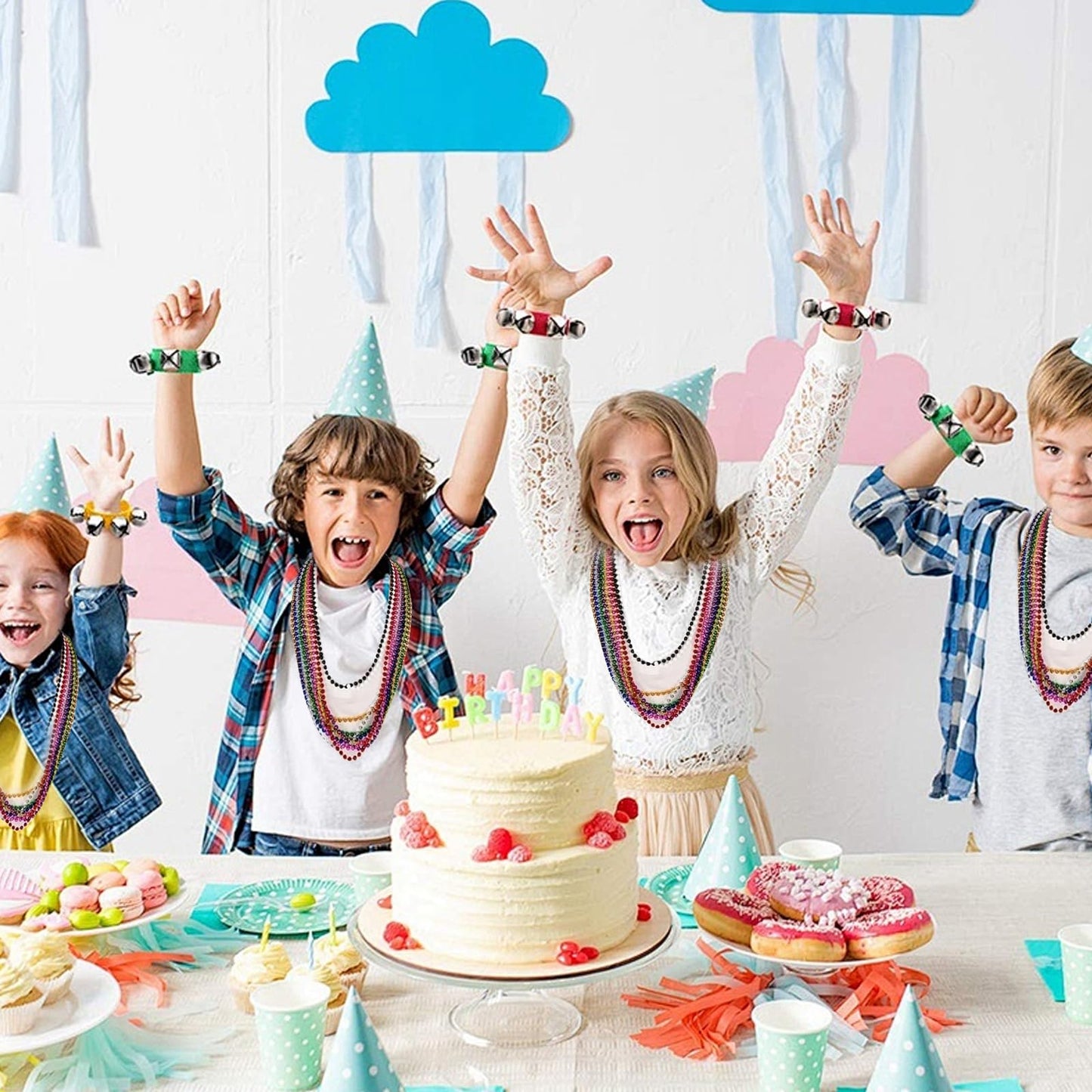 96 PCS Mardi Gras Beads, Metallic 12 Kinds of Bead Necklace Party Favors, 33" Mardi Gras Necklace Women Men Stuff, Festival Parade Throw Accessories for Wedding Birthday Celebrations Decorations