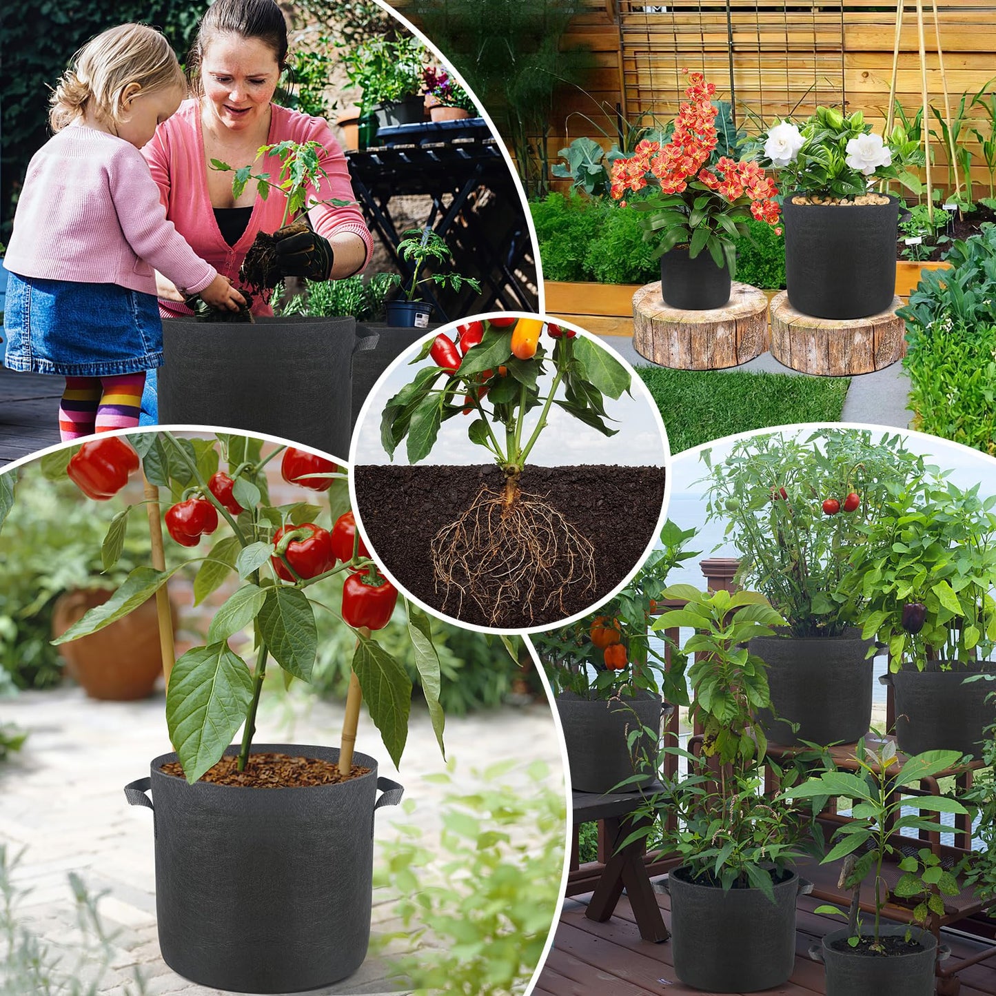 SunStream 10-Pack 10 Gallon Heavy Duty Thickened Nonwoven Fabric Pots Grow Bags with Handles