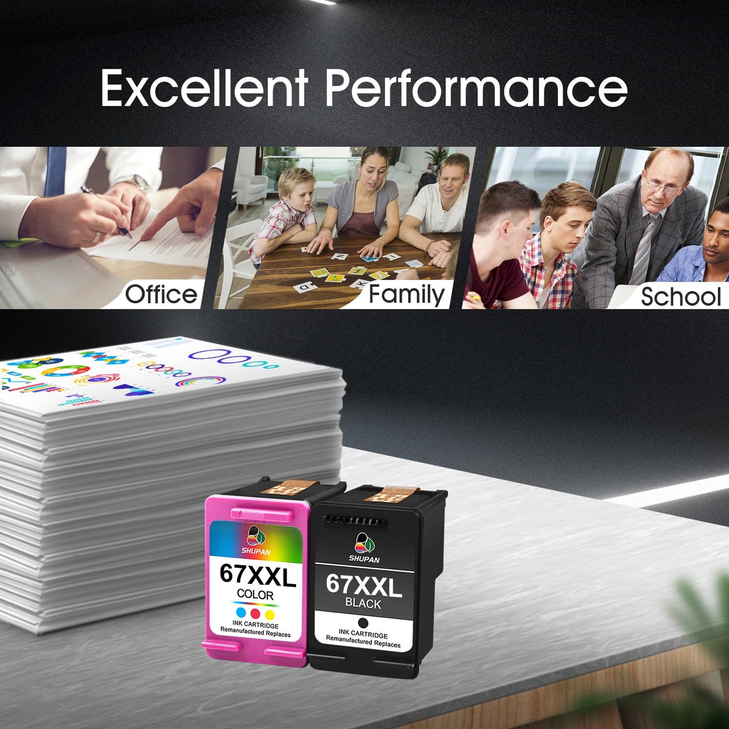 XXL 67 Ink Cartridge Combo Pack Replacement for HP 67XXL 67XL Ink Cartridge Work with DeskJet 2700 2755e 4155e 4100 Series Envy 6000 6400 6055e Series Printer (1 Black + 1 Color)