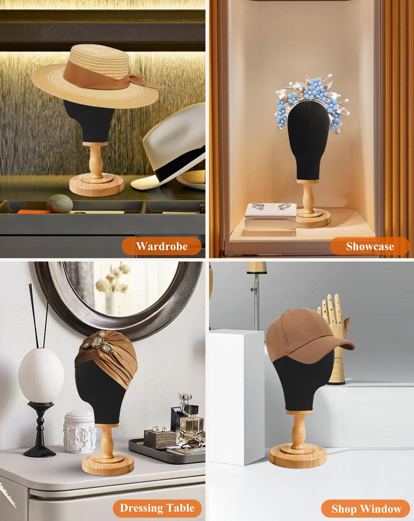 CHADWICK Black Mannequin Head Stand for Wigs, Hats, 21 Inches Fursuit Head, Hat Stand Holder with Detachable Wood Stand, Professional Canvas Block for Shop, Home Decor, Hair Salon Display