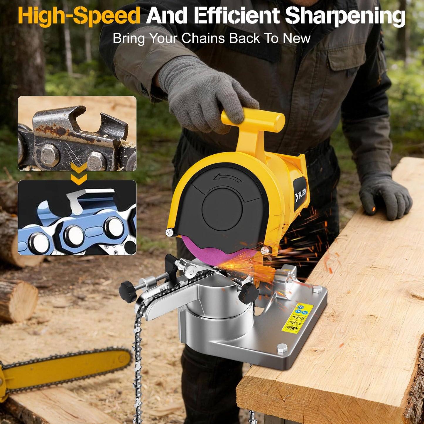 Electric Chainsaw Chain Sharpener Compatible for Dewalt 20V Battery(NO Battery), Cordless Automatic Chain Sharpener Tool With 5800RPM High Speed, For 1/4'', 0.325'', 3/8'', 0.404''Pitch, Bench-Mounted