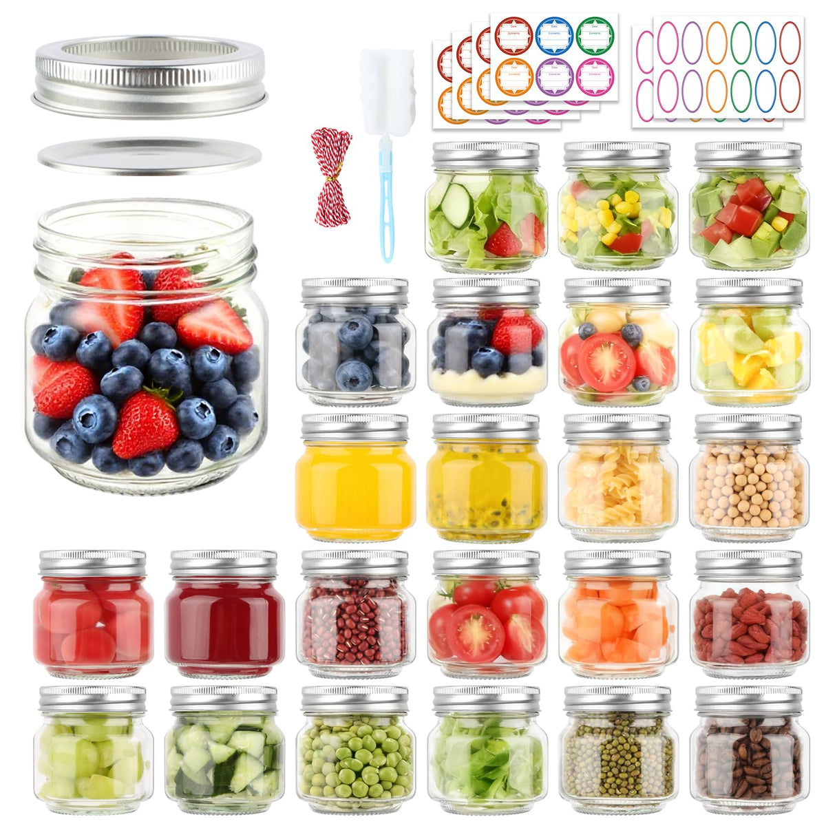 HINGWAN 24 Pack 8 Oz Mason Jars with Lids, Regular Mouth Glass Canning Jars for Storage, Jam, Honey, Jelly, Pickles, Wedding Favors, DIY Candles & Crafts